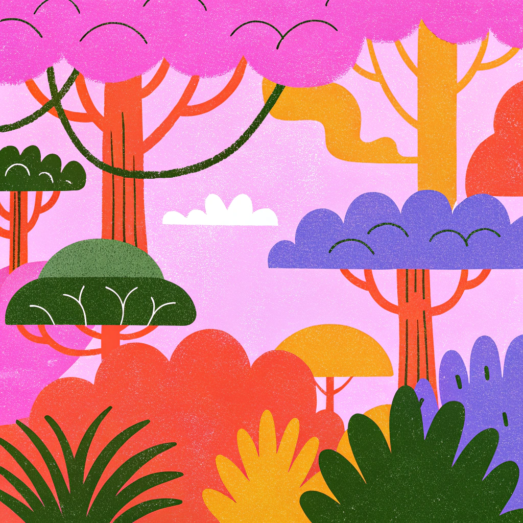AI generated image by Red Panda AI: Crea un paisaje selvatico imitando la tecnica del grabado en un tono el mismo sera negro