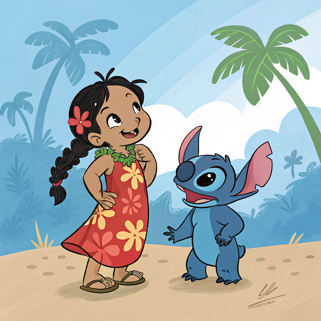 AI generated image by Red Panda AI: Lilo & Stitch  drawing