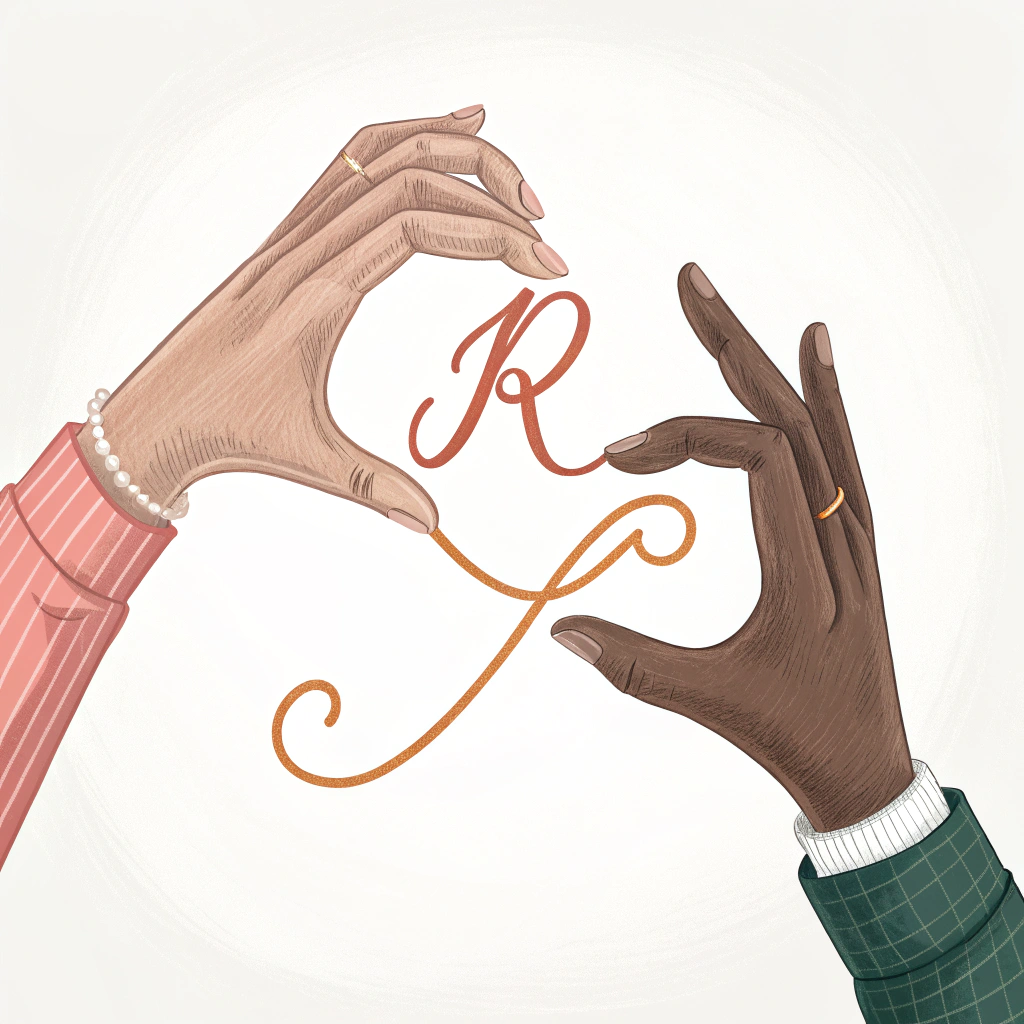 AI generated image by Red Panda AI: 2 manos formando una r en cursiva