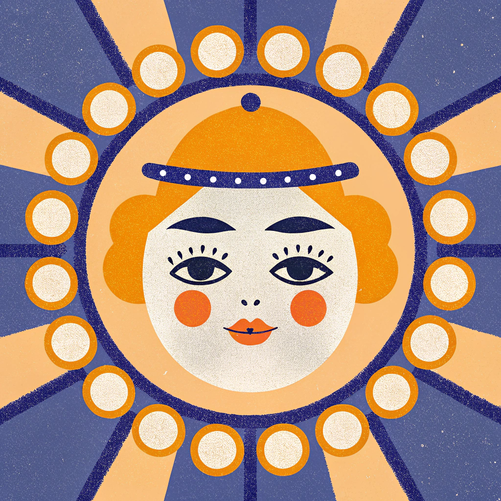 AI generated image by Red Panda AI: immagine tonda con mezzo viso stilizzato con makeup del 1920 con piccolo cappello stilizzato del 1920 labbra rosse e capelli legati, ombretto nero e sfondo viola chiaro