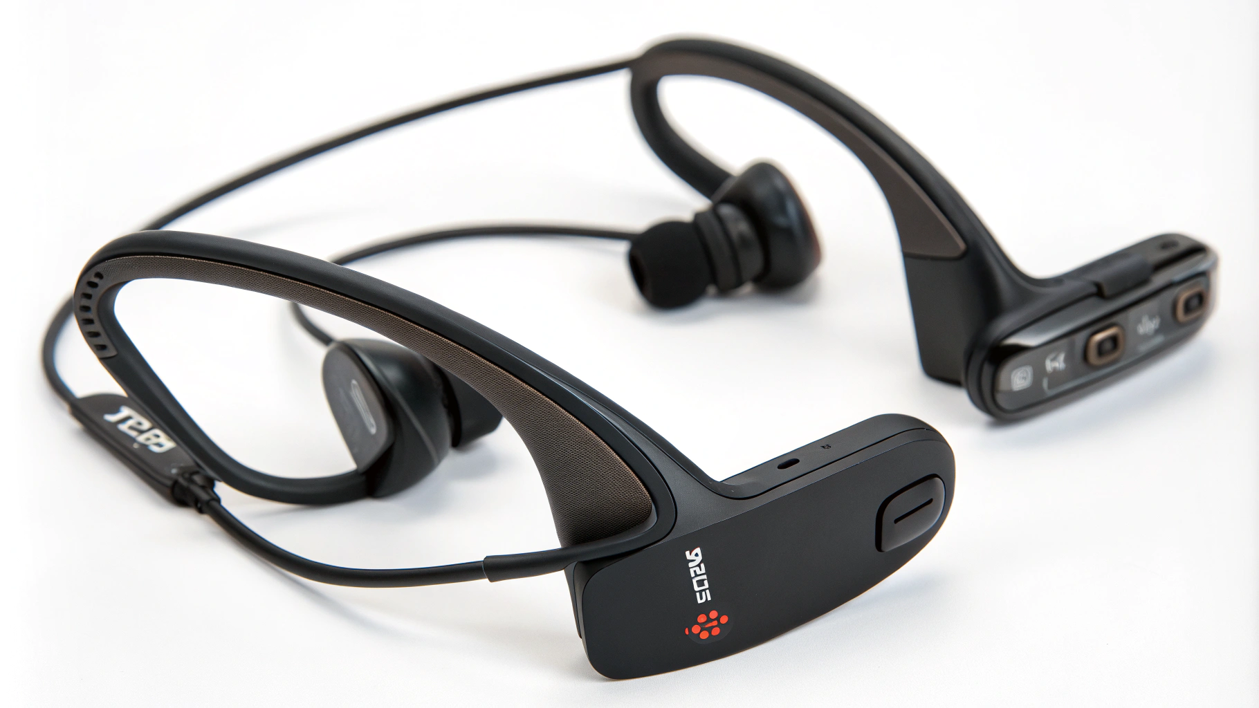 AI generated image by Red Panda AI: open SHOKZ ear bone conduction headphones, but they have added Time-of-flight sensors to have 360-degree spatial awareness