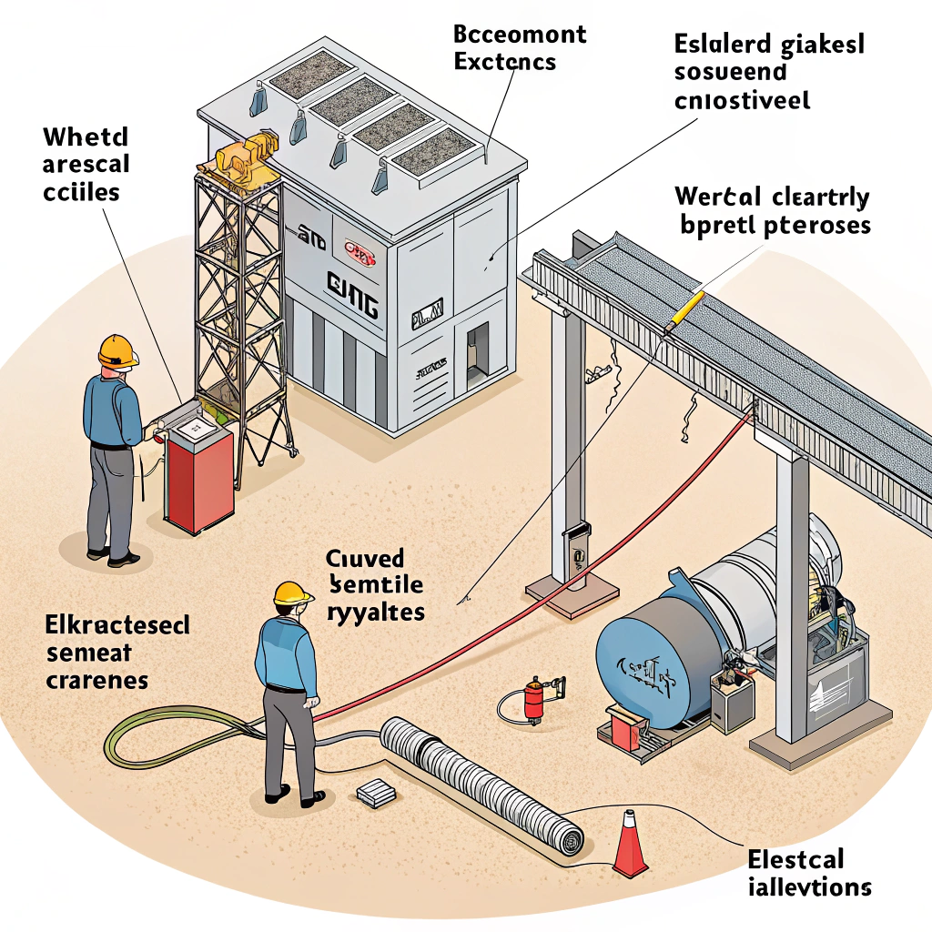 AI generated image by Red Panda AI: Prompt 1: Introducción del problema
"Genera una ilustración de una planta de áridos en operación, mostrando su infraestructura industrial, pero destaca visualmente el problema de un sistema eléctrico deficiente (por ejemplo, mediante cables desgastados, chispas o equipos apagados). Incluye trabajadores preocupados y maquinaria detenida para enfatizar las fallas recurrentes."