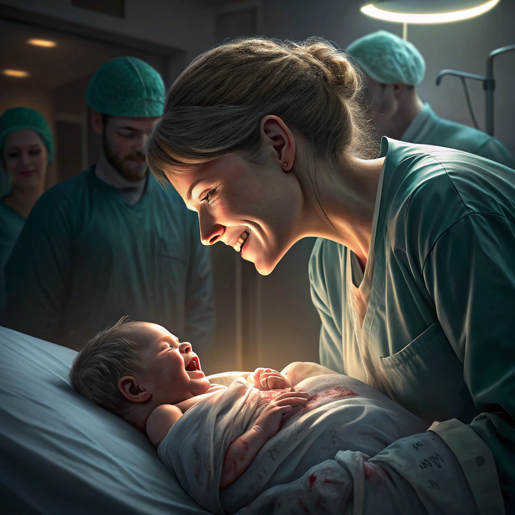 AI generated image by Red Panda AI: A male child being removed from his mother's womb. Birth.