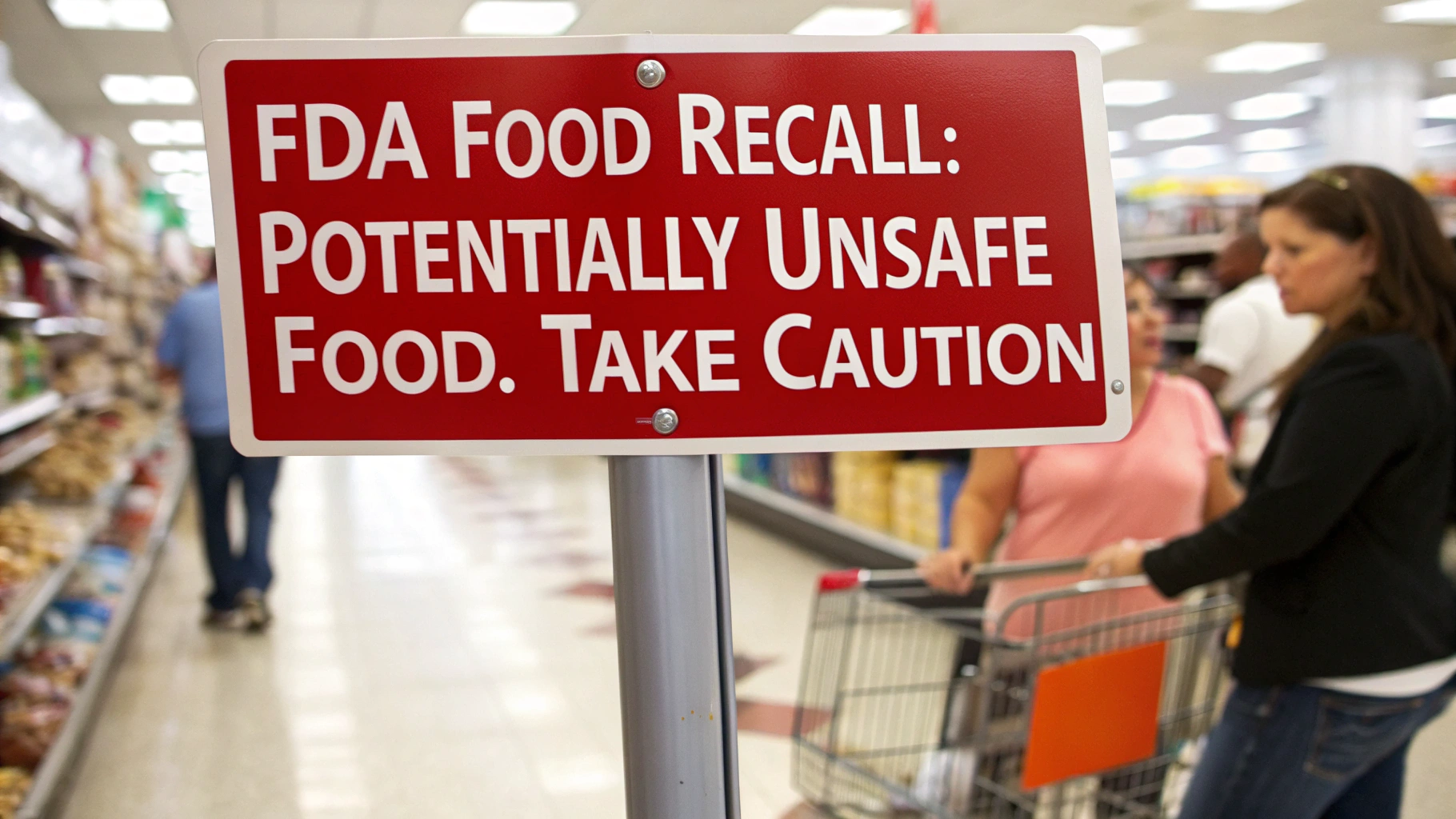 AI generated image by Red Panda AI: FDA food recall, warning, potentially unsafe food, red alert, take caution
