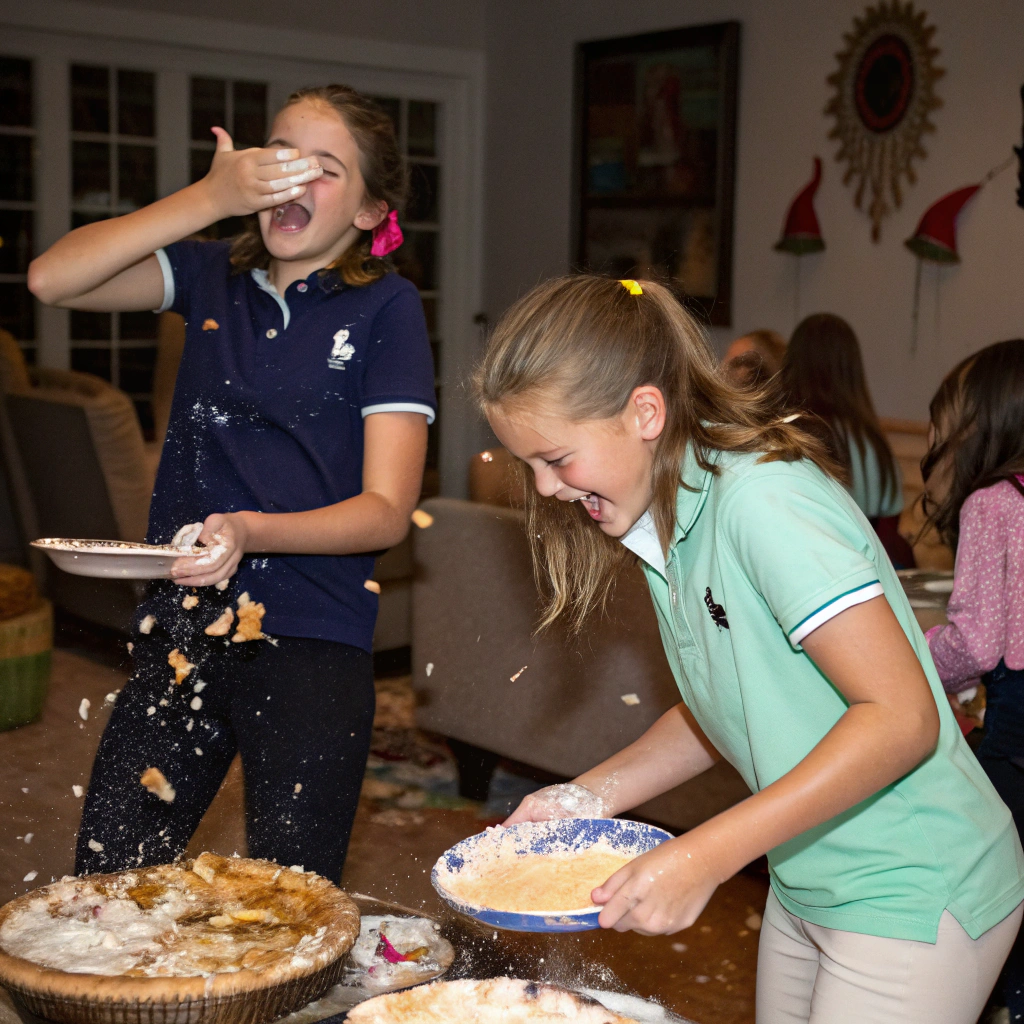 AI generated image by Red Panda AI: girls in ralph lauren polo shirts in a messy pie fight
