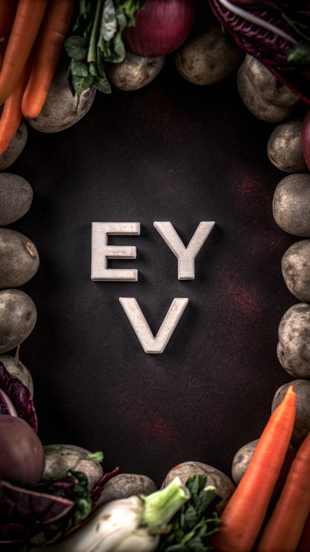 AI generated image by Red Panda AI: Logotipo con letras Ey V con tematica de verduras