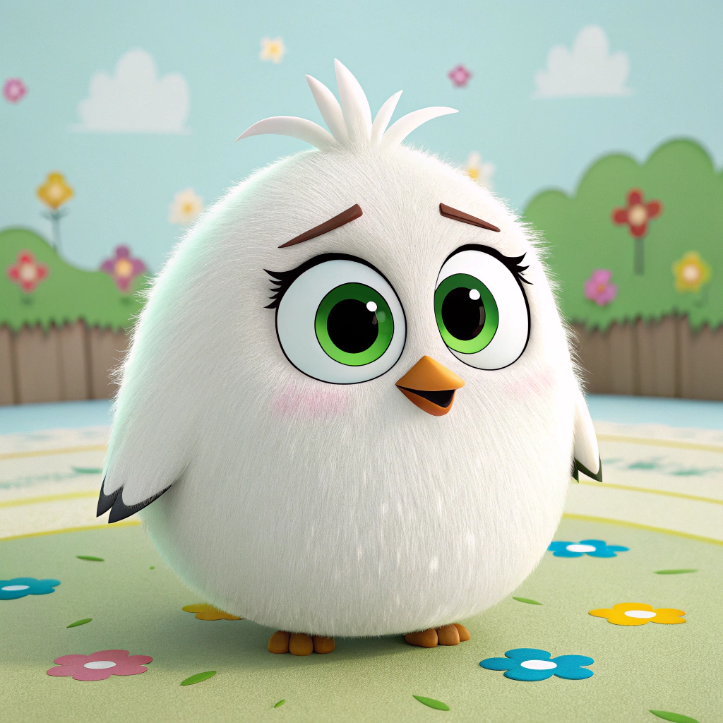 AI generated image by Red Panda AI: The Disney Chanel character or the cartoon net character who looks like me in Angry Bird is a cute and sweet cartoon with white fur and green eyes.