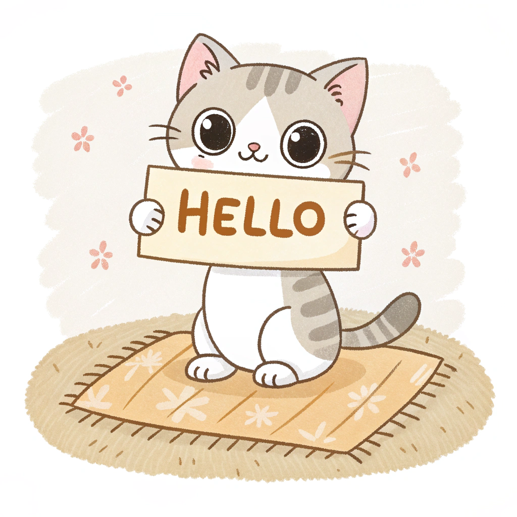 AI generated image by Red Panda AI: A kitten holding a sign that says "你好"