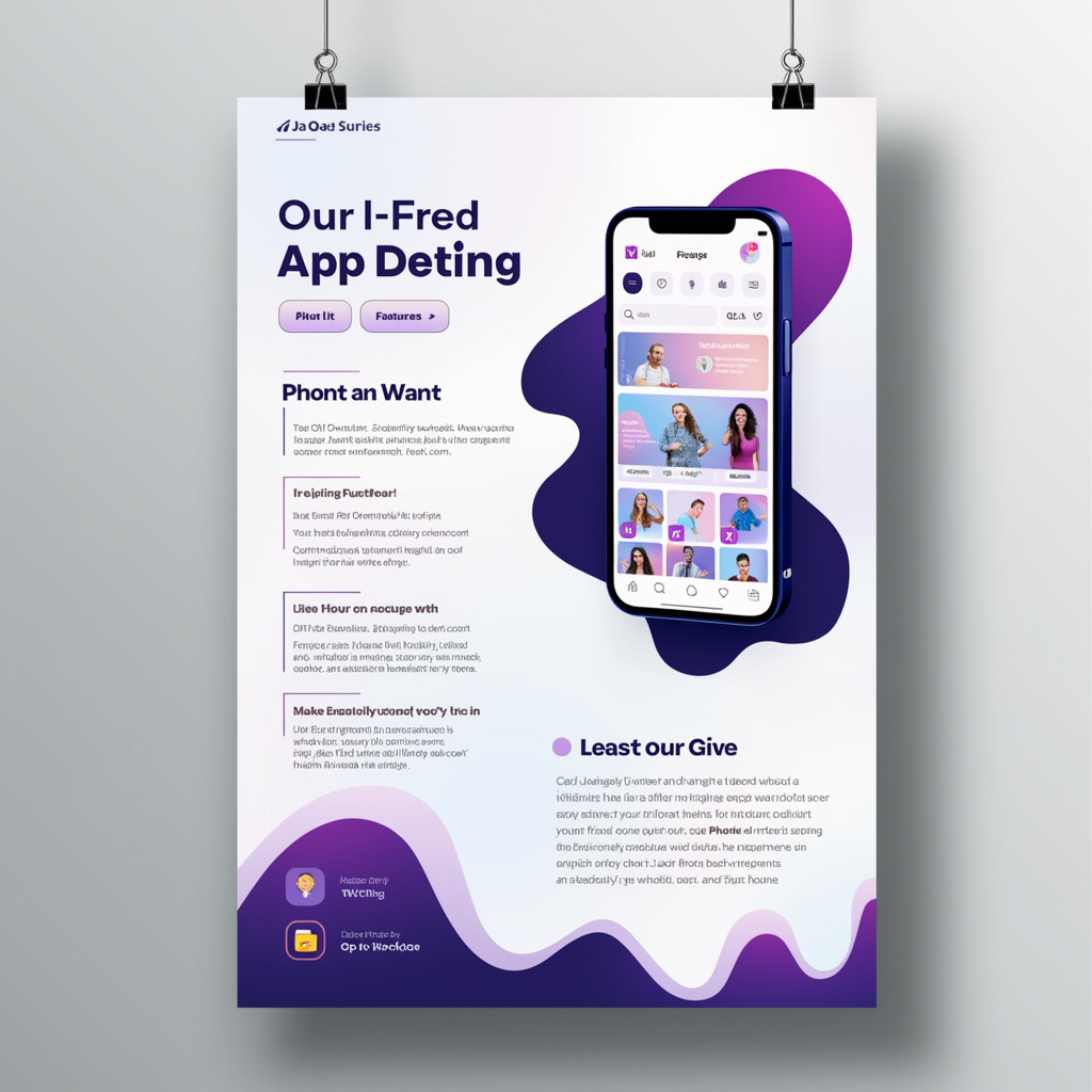 AI generated image by FLUX.1-pro: Design a high-quality flyer with a white background and abstract shapes in purple and blue tones. Include a phone mockup displaying an app interface, surrounded by modern, clean sections for text that explain the app’s functionality, features, and benefits. Use elegant icons, and keep the layout visually engaging and professional with modern fonts and plenty of white space to ensure readability. Make the flyer visually appealing and maintain the app’s branding prominently.

