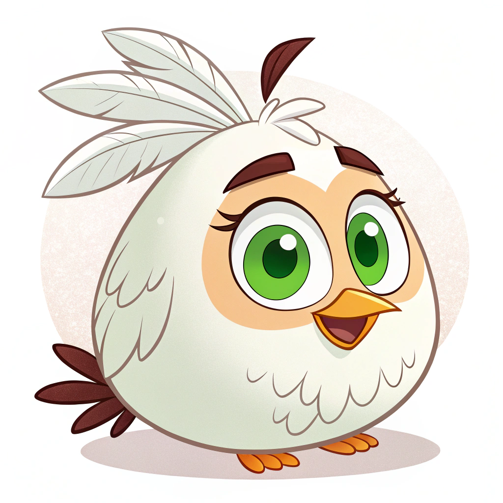 AI generated image by Red Panda AI: A cute green-eyed cartoon with white feathers that looks like Angrybird to me or Disney Chanel
