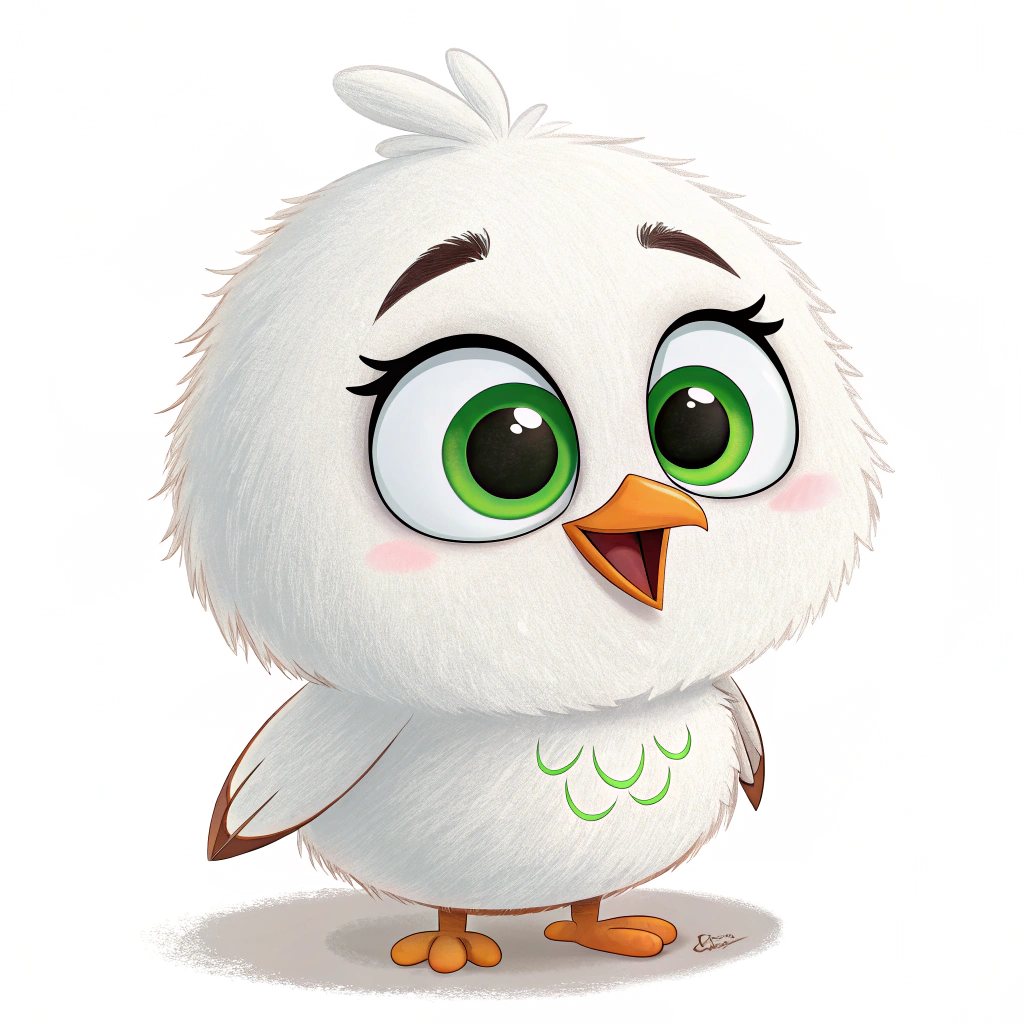 AI generated image by Red Panda AI: The Disney Chanel character or the cartoon net character who looks like me in Angry Bird is a cute and sweet cartoon with white fur and green eyes.