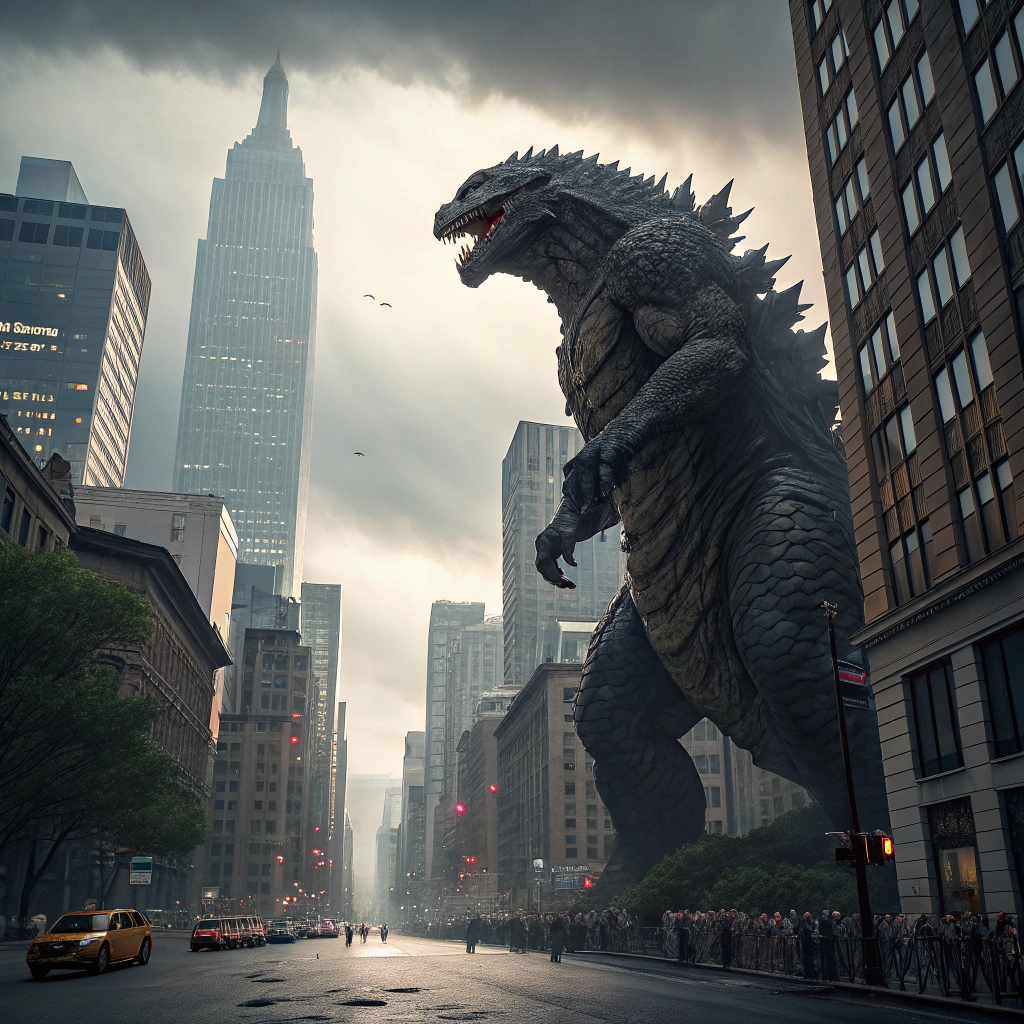 AI generated image by Red Panda AI: un mounstro gigante por toda la ciudad