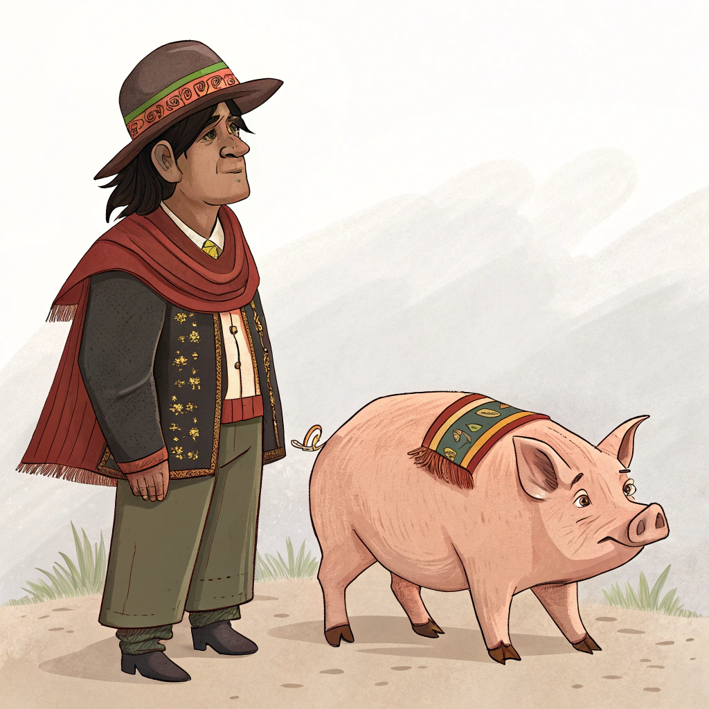 AI generated image by Red Panda AI: I would like a bolivian indigenes like Evo Morales, but with pig body