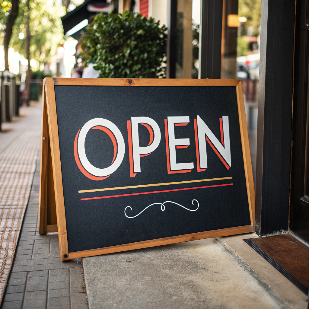 AI generated image by Red Panda AI: 一个招牌、上面写着“open”
