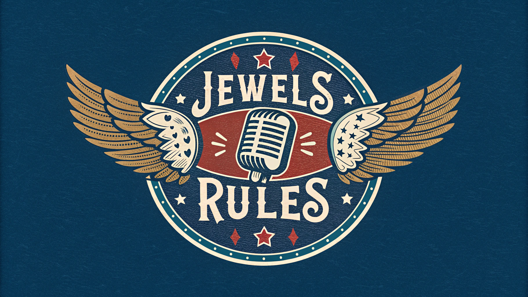 AI generated image by Red Panda AI: Band logo for the band, "Jewels Rules" on a shirt, Americana, blues, authentic, wood and leather, rock and roll, rockabilly,