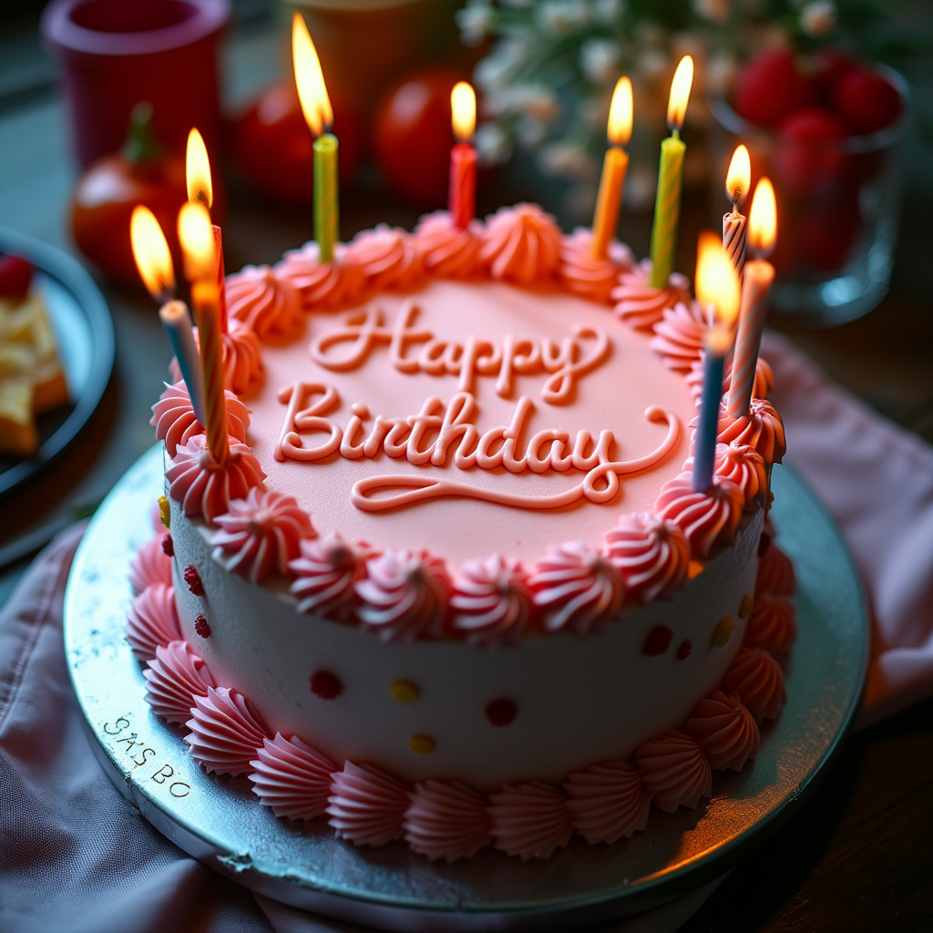 AI generated image by FLUX.1-pro: create a picture of a cake written happy birthday sorav and create it as a real clicked picture of a indian birthday