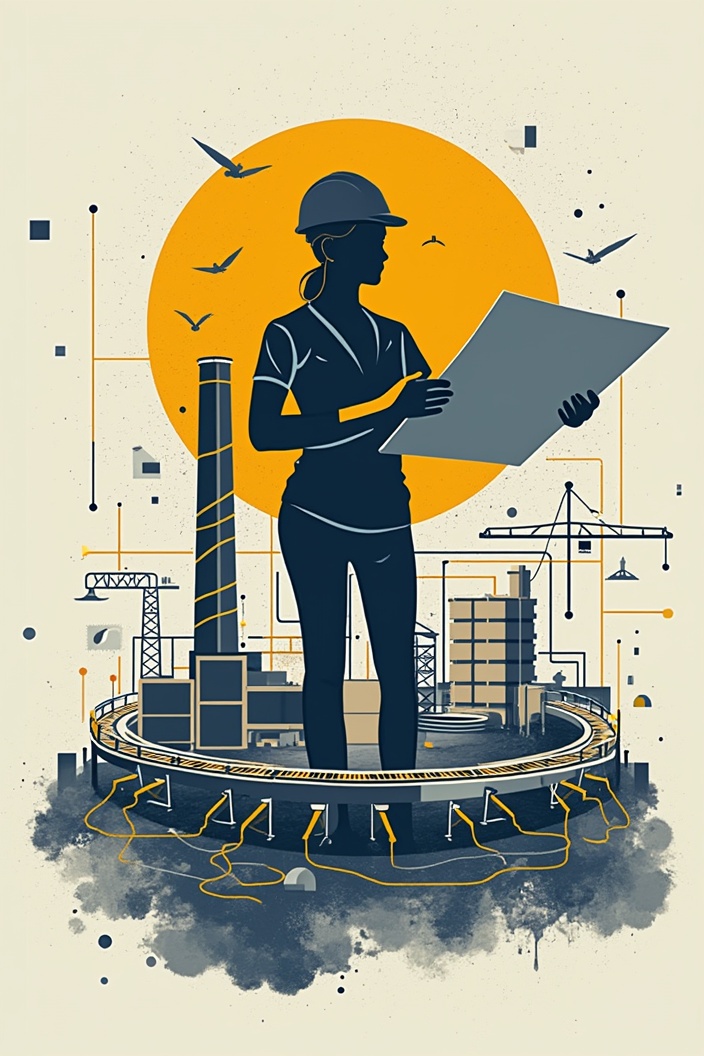 AI generated image by FLUX.1-pro: Un diseño conceptual y maduro para una camisa que celebre la Ingeniería Industrial, dirigido a universitarios. El diseño presenta un fondo abstracto minimalista con engranajes entrelazados que representan la mecánica y el flujo del trabajo. En el centro, una figura humana estilizada sostiene un plano o una tablet, simbolizando la innovación y el análisis. Alrededor de la figura, pequeños elementos icónicos están cuidadosamente integrados, como un cronómetro (representando estudios de tiempos), un diagrama de flujo (simbolizando optimización de procesos), un gráfico de barras (para la toma de decisiones), y una línea de producción con cajas en un conveyor.

El diseño combina un esquema de colores sobrios y profesionales, como tonos de gris, azul acero y detalles metálicos, con sombras suaves que añaden profundidad. Todo está dispuesto de manera equilibrada para transmitir sofisticación y la esencia técnica de la carrera, evitando colores saturados o elementos infantiles. Este diseño busca capturar la identidad de la Ingeniería Industrial de forma elegante y significativa, ideal para estudiantes universitarios.