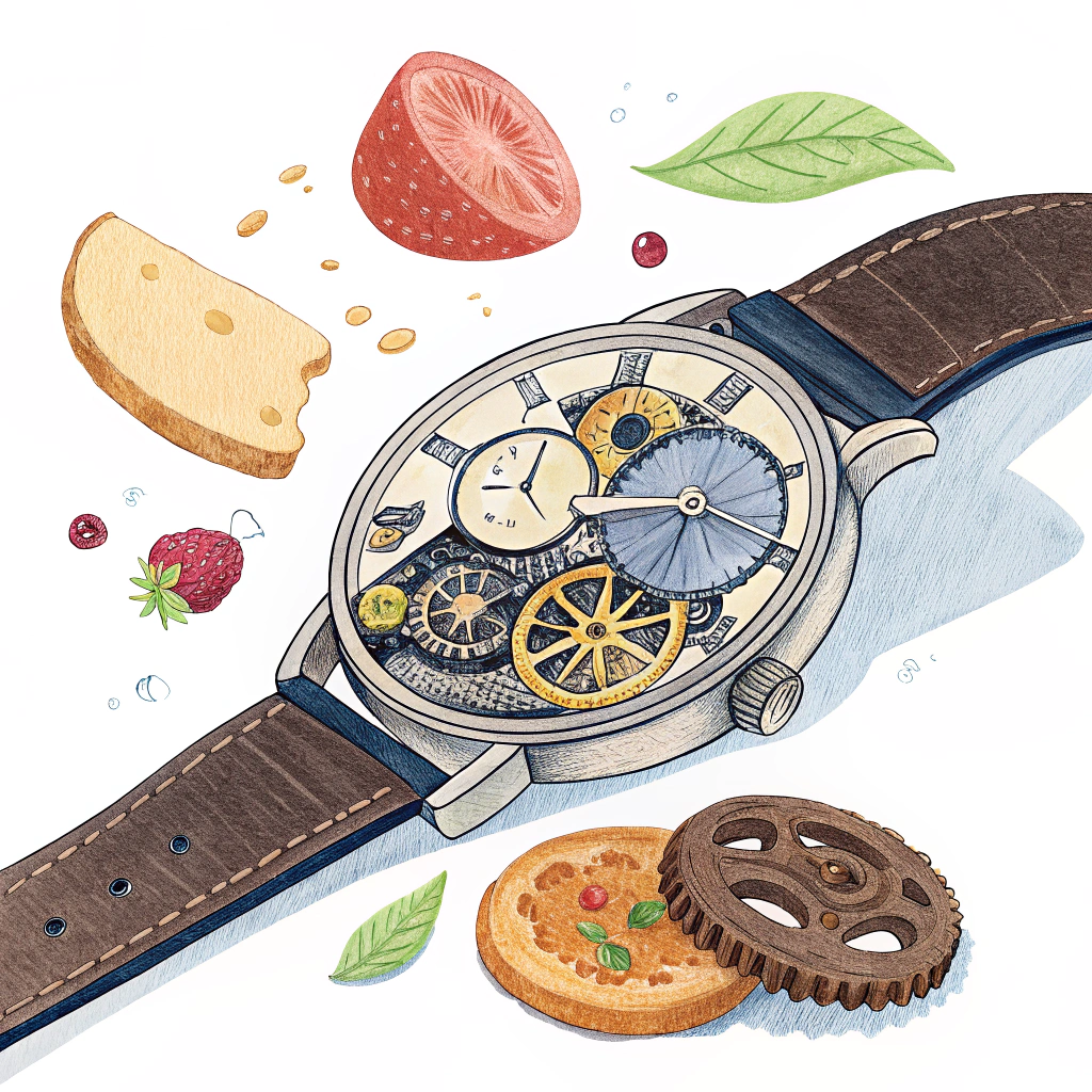 AI generated image by Red Panda AI: Un reloj de mano real con comida dentro