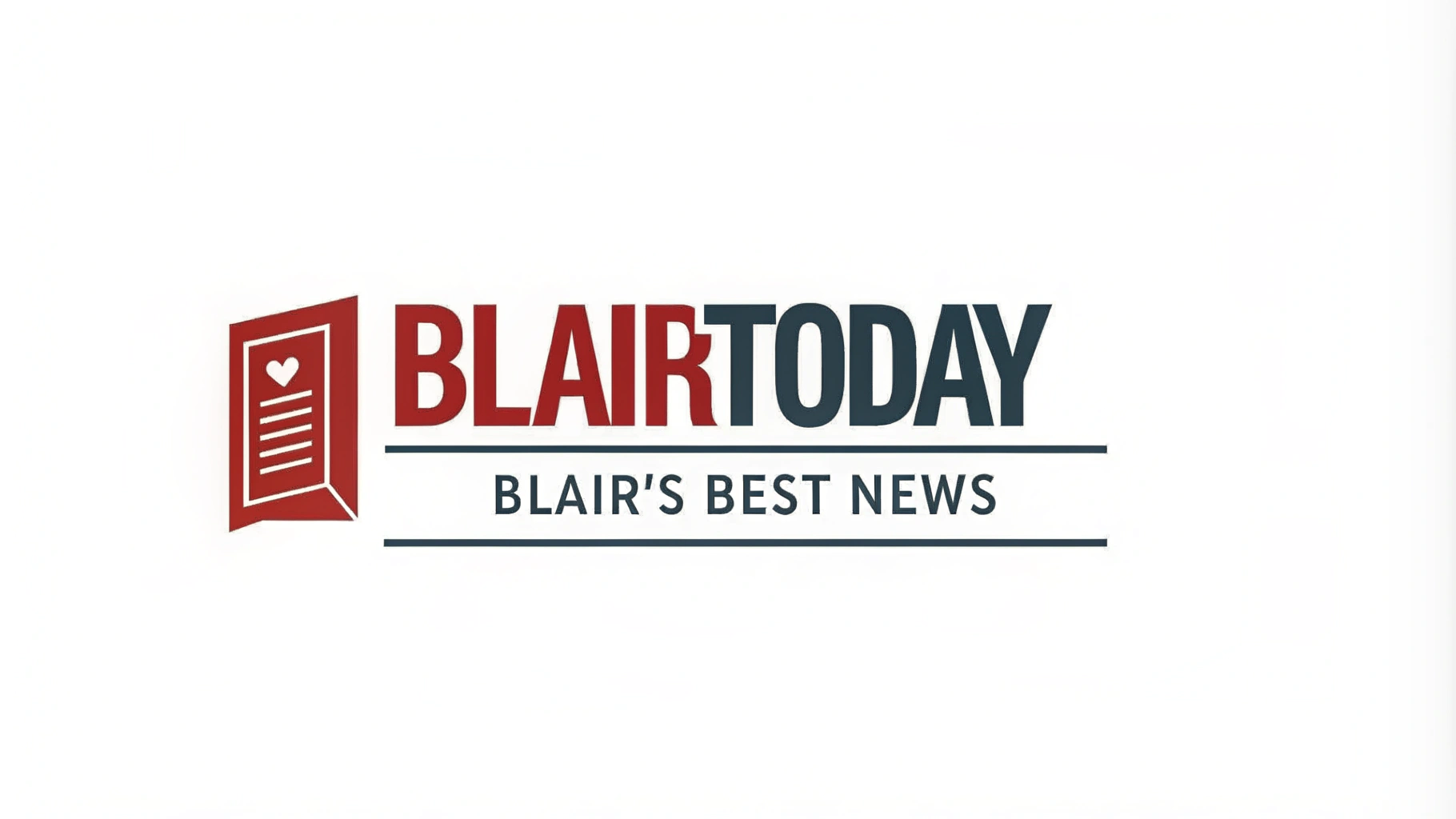 AI generated image by Red Panda AI: logo for online newspaper for the town of Blair, Nebraska.  The text is "BlairToday" and the tagline is "Blair's Best News".  the logo should be a flat file on white background, the logo should be an iconic newspaper-style logo