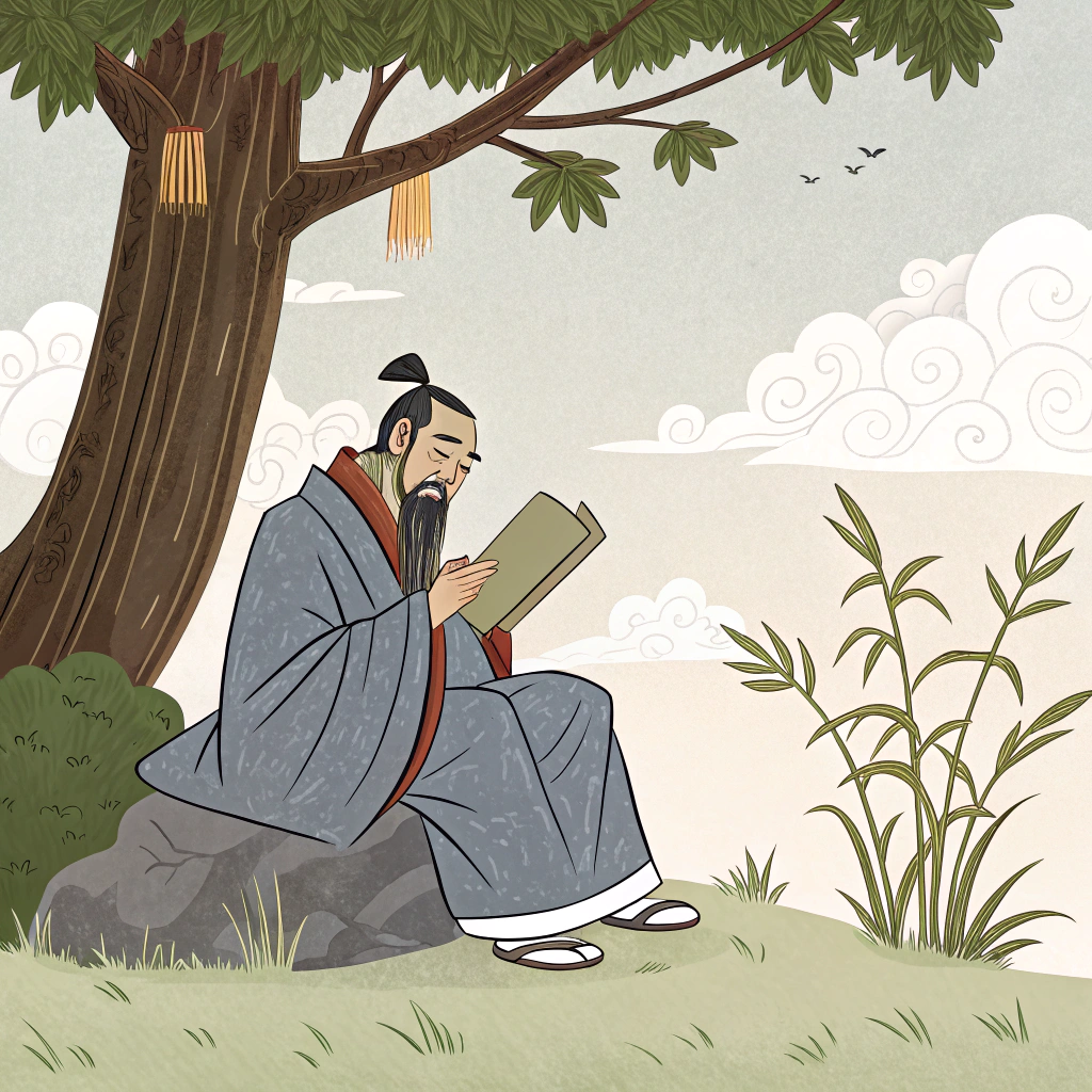 AI generated image by Red Panda AI: confucio leyendo manuscritos