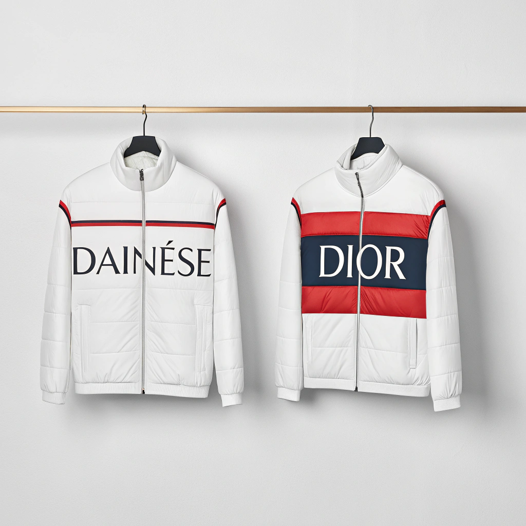 AI generated image by Red Panda AI: generates minimalist logo variations for a capsule collection between dainese and dior