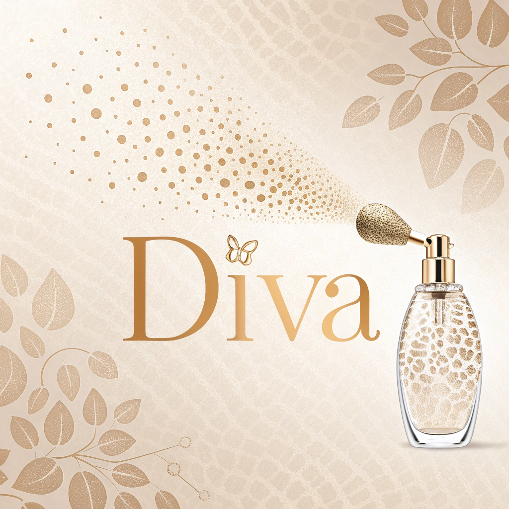 AI generated image by Red Panda AI: fragance logo with leopard print use name “Diva” . Use botle spraying 