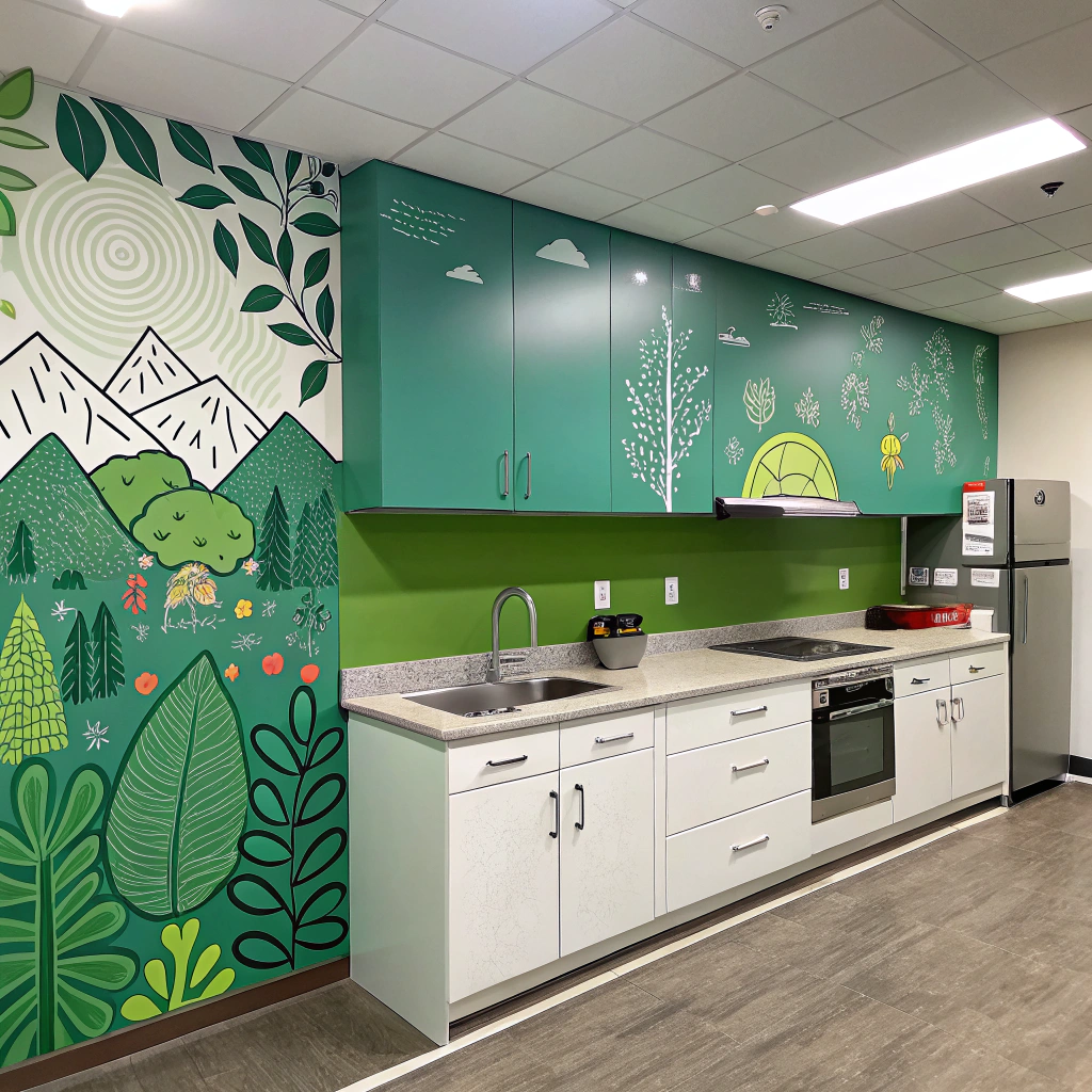 AI generated image by Red Panda AI: cocina con pared verde, ideas de mural