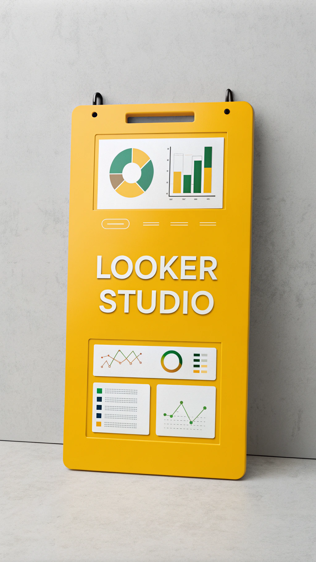 AI generated image by Red Panda AI: Crea una imagen de un dashboard amarillo minimalistas, de cobranza que rea en español de colores que contrasten con amarillo, que la letra sea clara y graficos de looker estudio 

