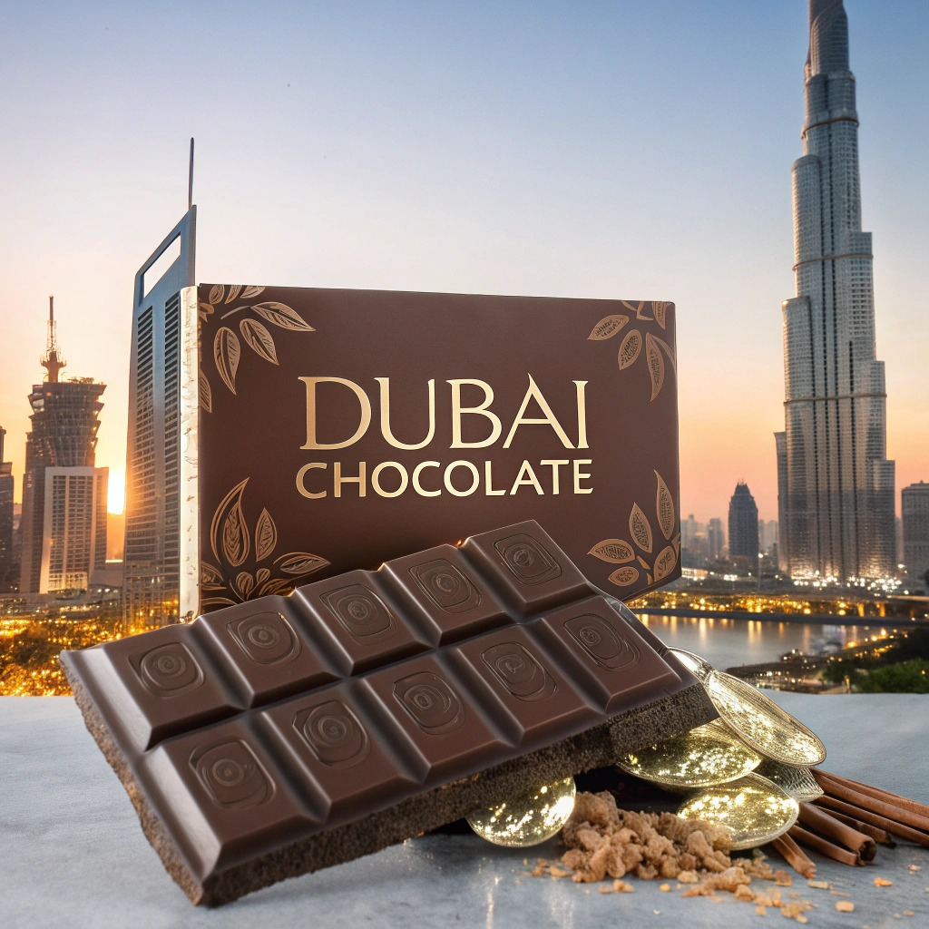 AI generated image by Red Panda AI: Genera un anuncio del chocolate dubai