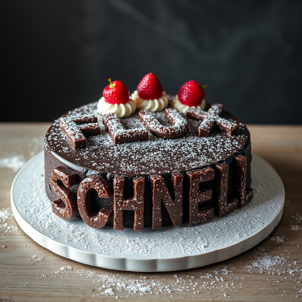 AI generated image by FLUX.1-schnell: black forest gateau cake spelling out the words "FLUX SCHNELL", tasty, food photography, dynamic shot