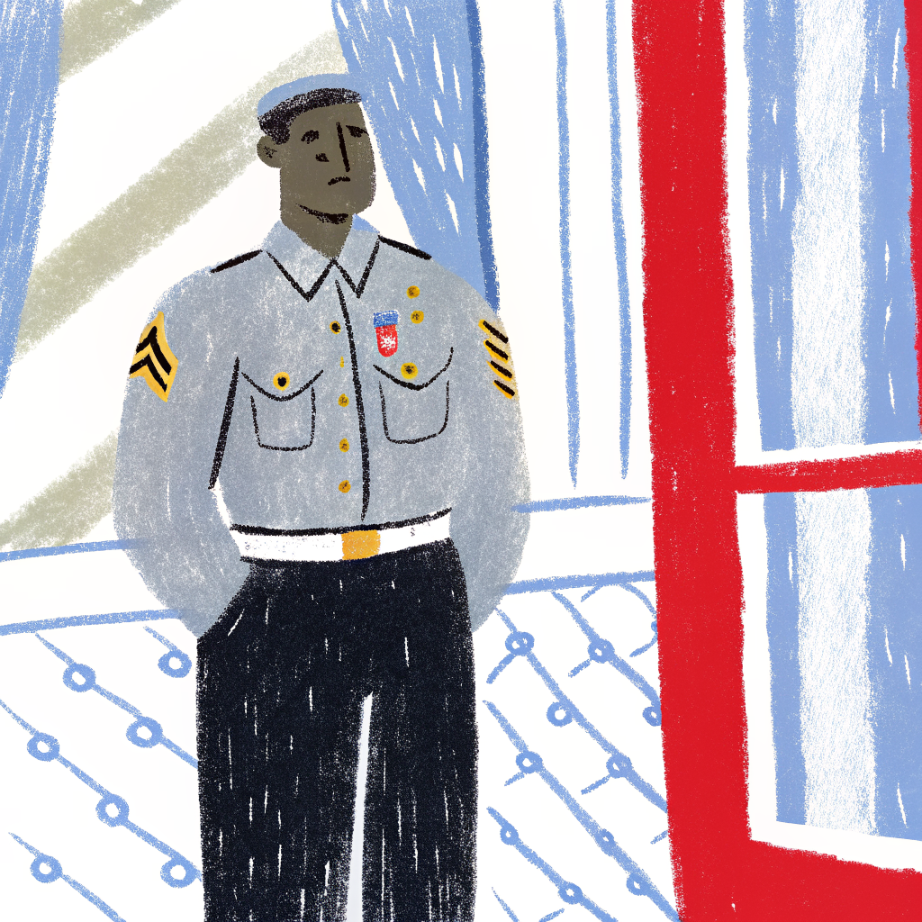 AI generated image by Red Panda AI: Black soldier wearing black shirt and black pants