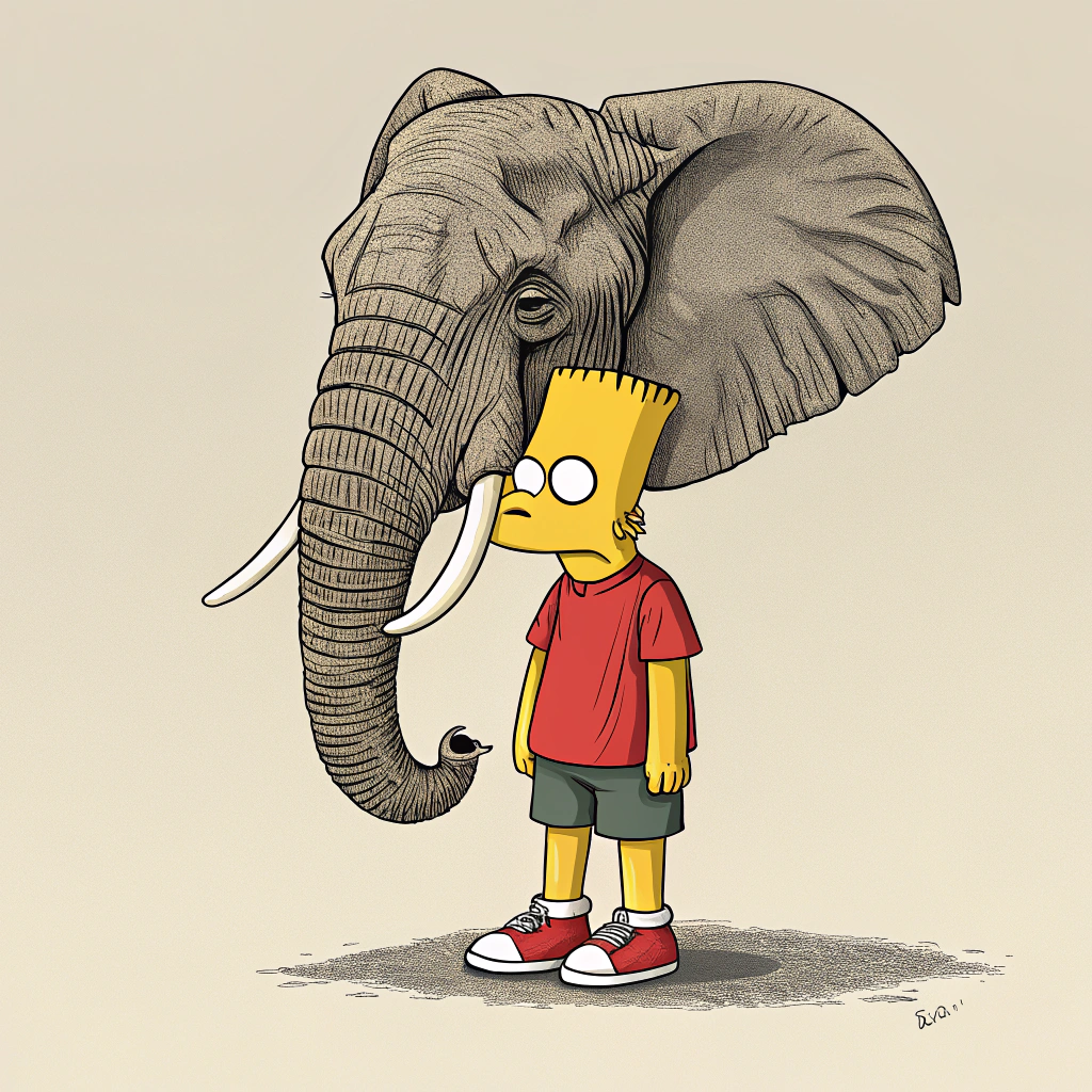 AI generated image by Red Panda AI: Bart simpson con cabeza de hombre elefante 