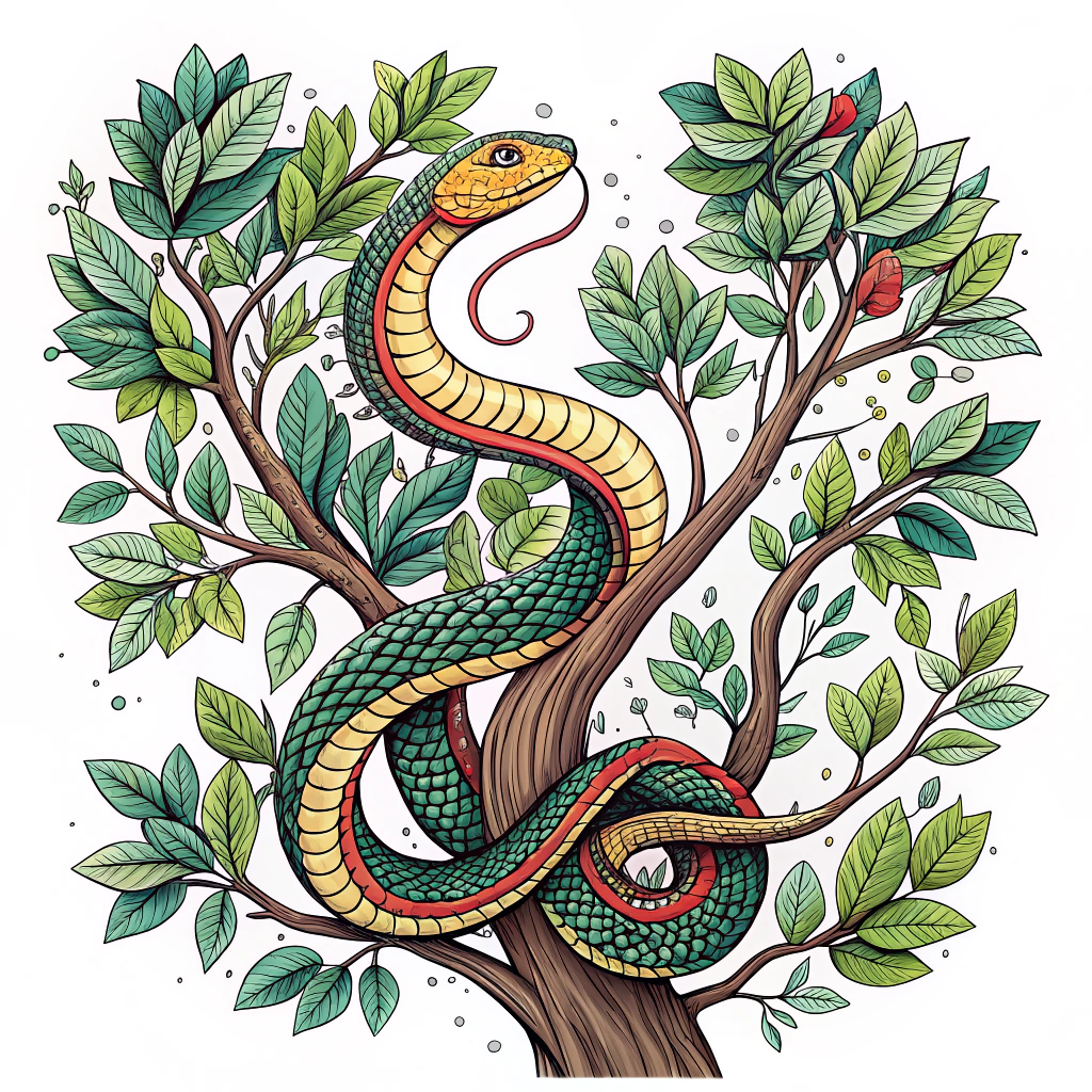 AI generated image by Red Panda AI: Una serpiente enrollada entre tres ramas y quiero la imagen para tatuarla 
