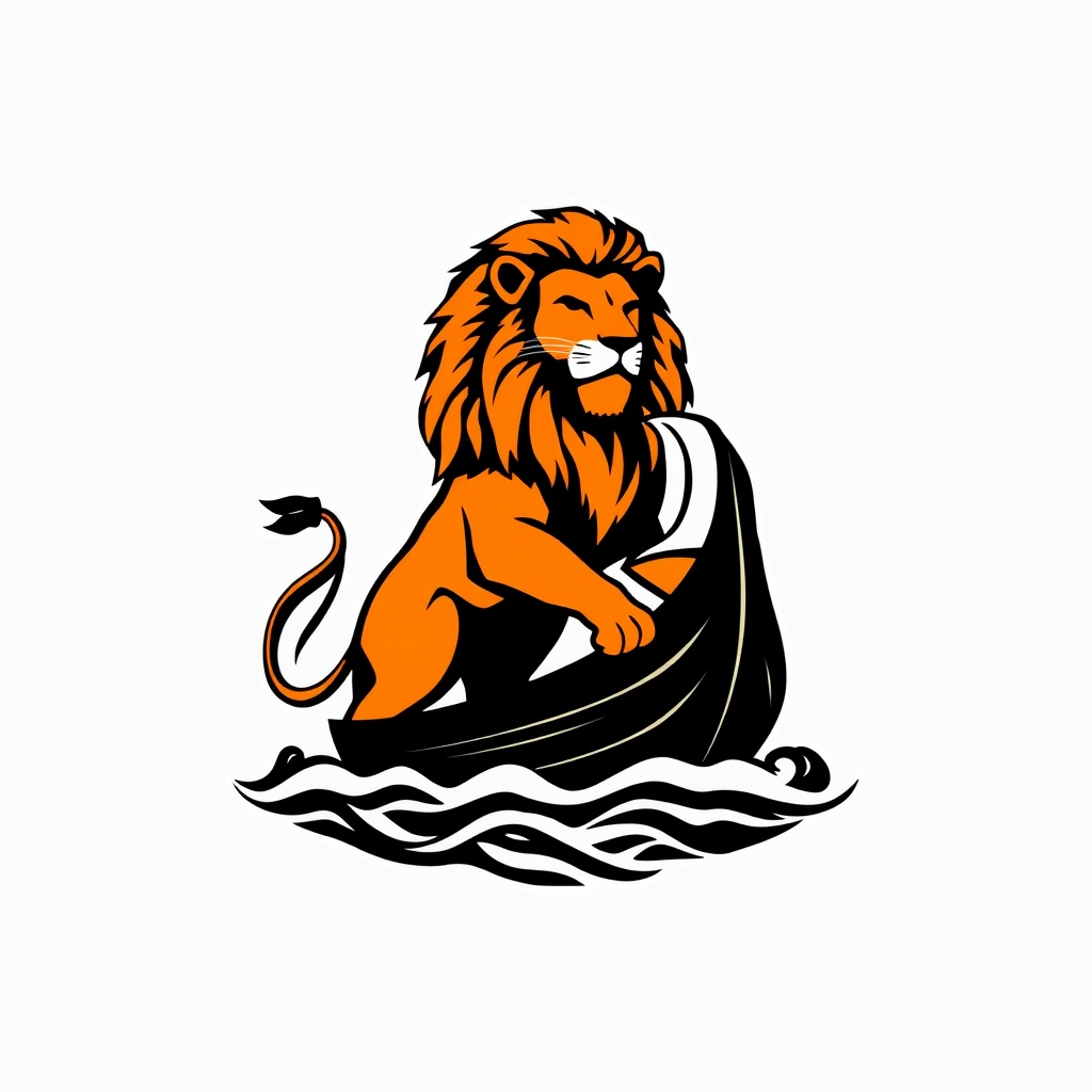 AI generated image by FLUX.1-schnell: Un logo que tenga un leon y un barco, que no sea realista, que diga agencia Cruyff y que sea en negro y ambientado en la edad media. Un leon Que sea holandes, con daro imponente, el leon como el escudo del imperio holandes. Mas imponente 
