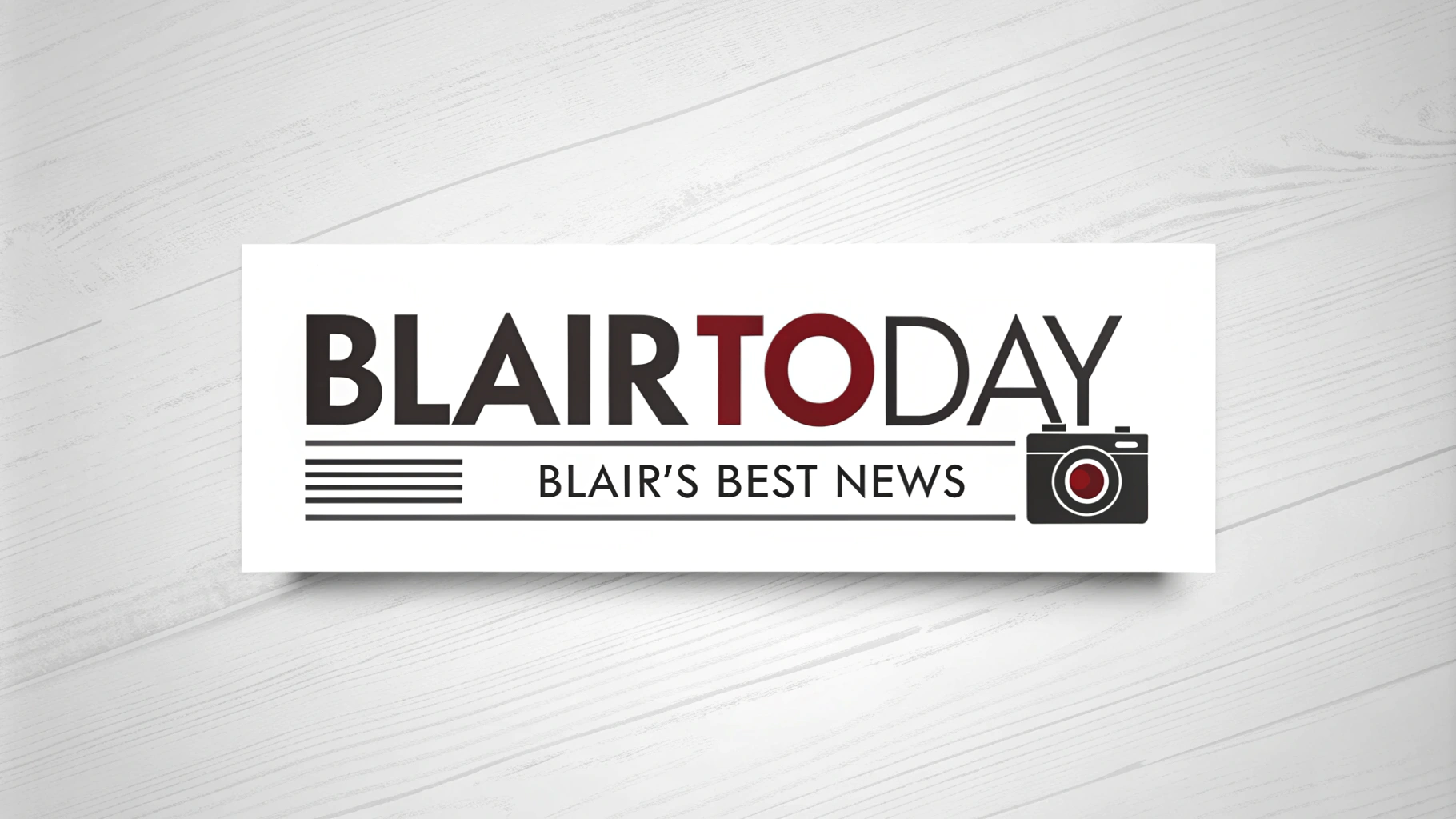 AI generated image by Red Panda AI: logo for online newspaper for the town of Blair, Nebraska.  The text is "BlairToday" and the tagline is "Blair's Best News".  the logo should be a flat file on white background, the logo should be an iconic news-style logo
