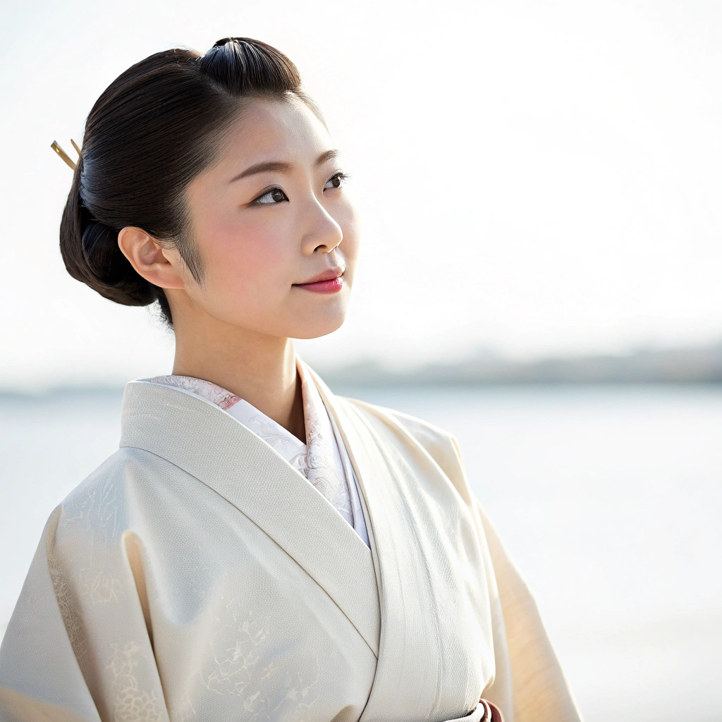 AI generated image by Recraft V3:  White background, a japanese young woman