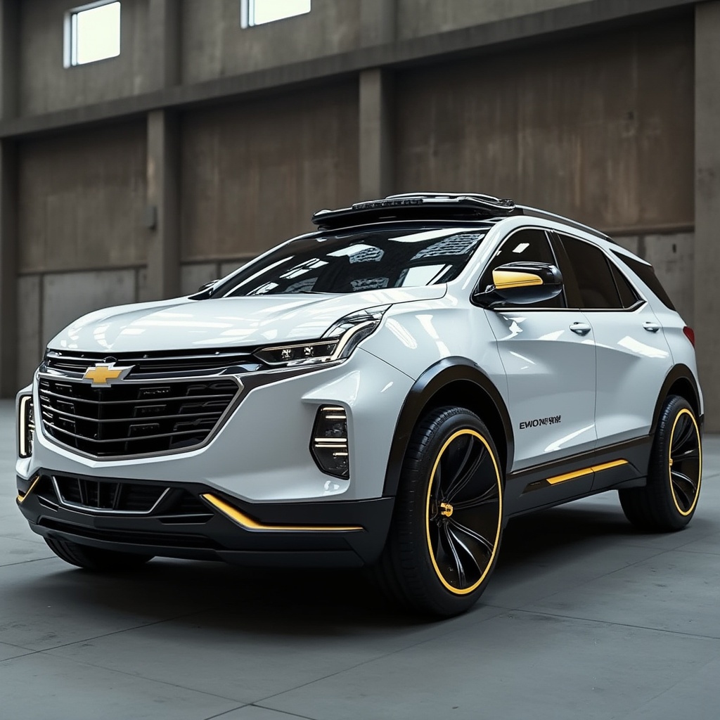 AI generated image by FLUX.1-pro: A very futuristic Chevy Equinox, built thirty years into the feature, circa year of 2055 AD