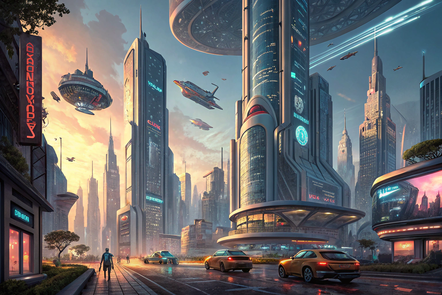 AI generated image by Red Panda AI: sci fi future city by Syd Mead.

