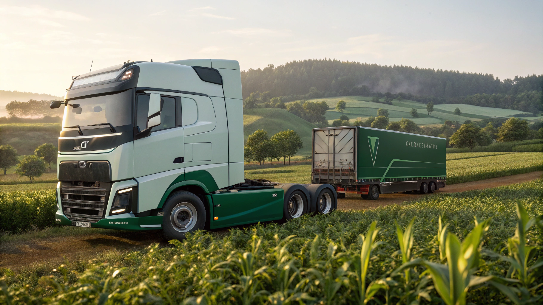 AI generated image by Red Panda AI: CREAME UNA IMAGEN DONDE LA TEAMTICA SEA EL NUEVO CAMION VOLVO ELECTRICO QUE COMPRAMOS EN FARMING SIMULATOR 2025 