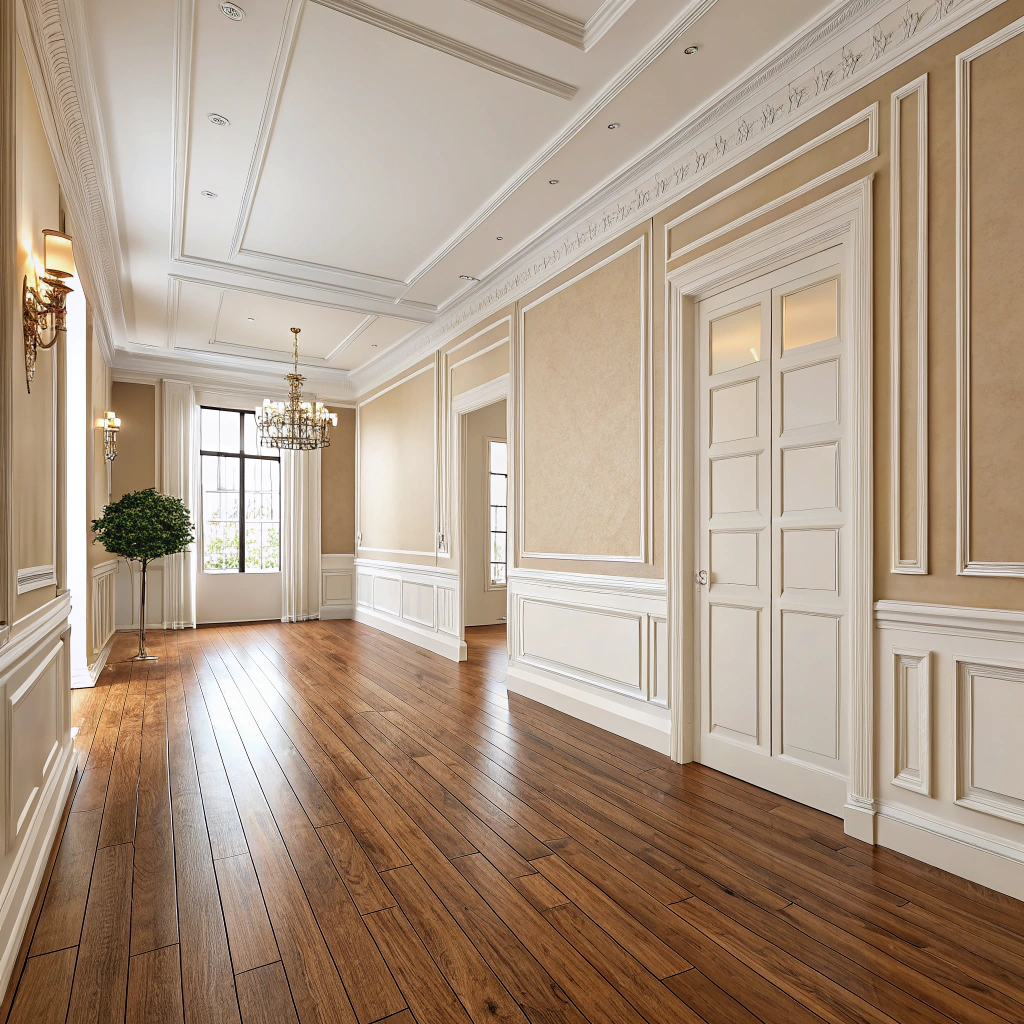 AI generated image by Red Panda AI: piso de madera y pared blanco con beig