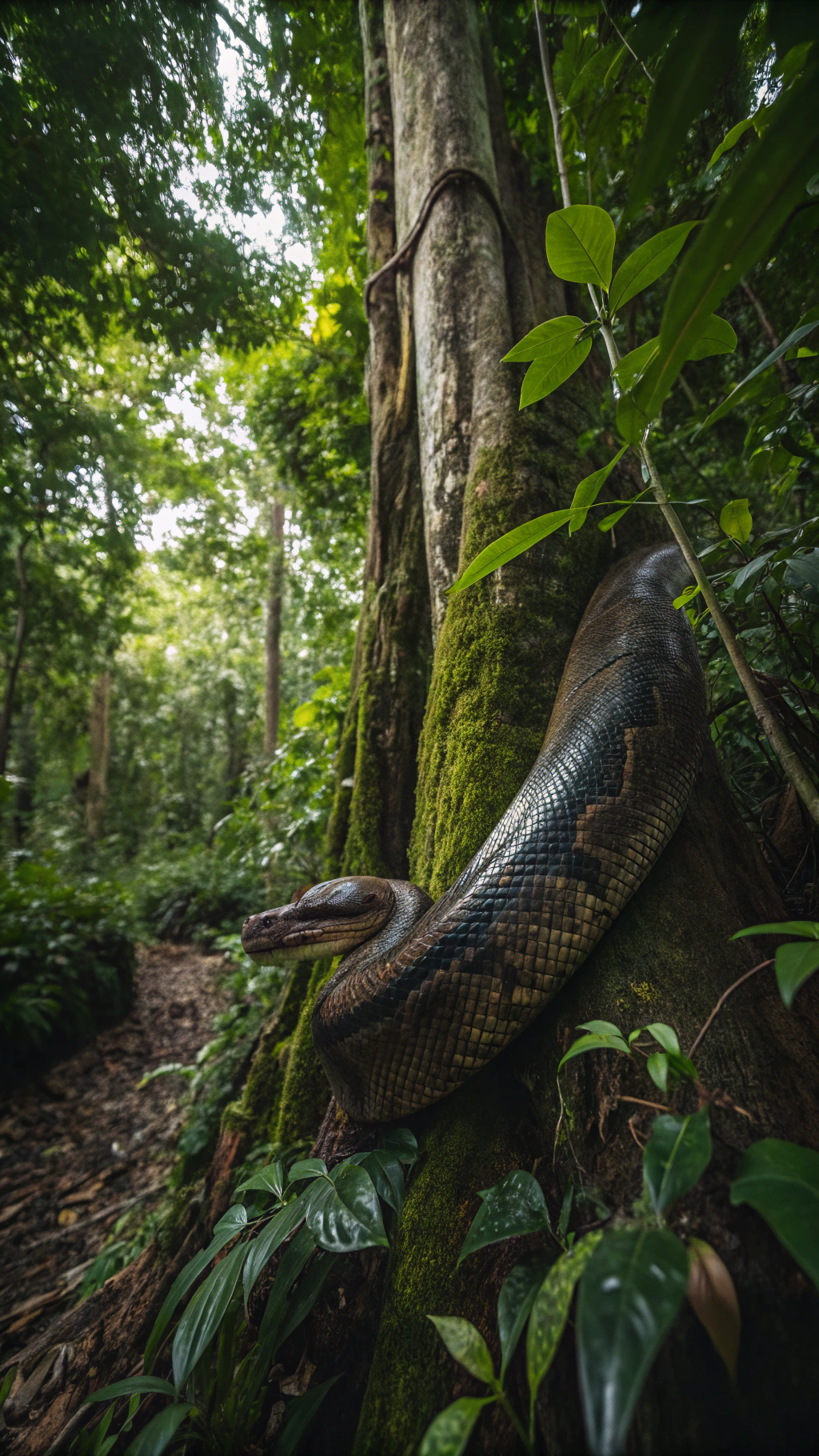 AI generated image by Red Panda AI: Una serpiente gigante en la selva 