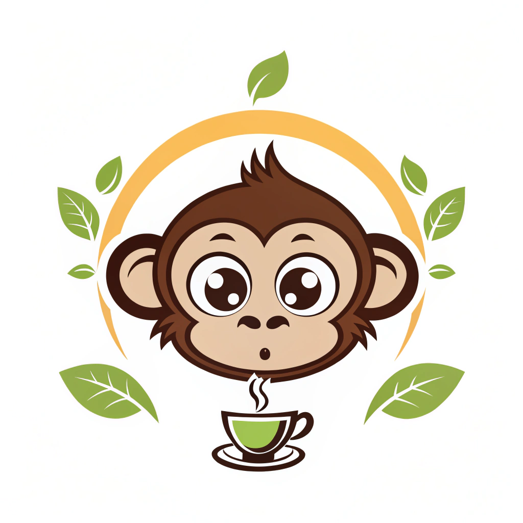 AI generated image by Red Panda AI: cute monkey logo,simple, stylish, lively, with tea elements,show only the head