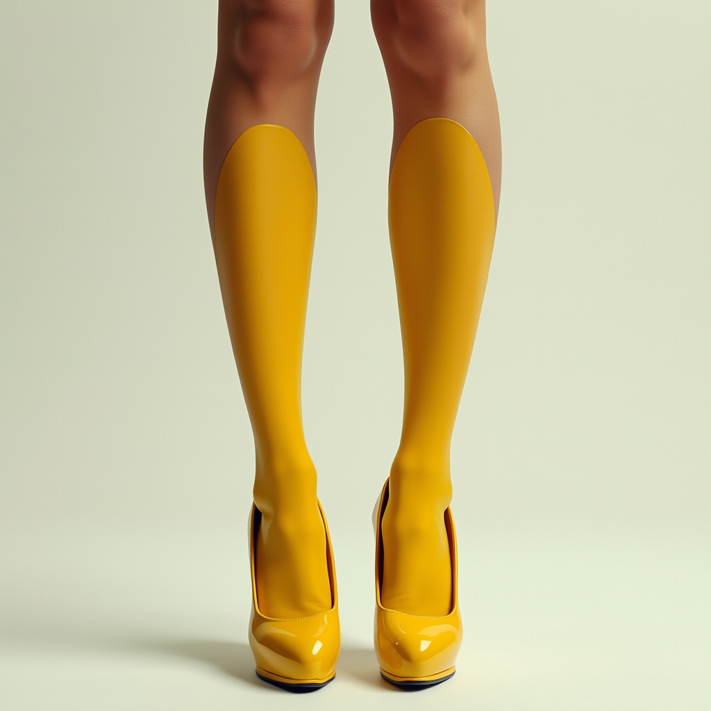 AI generated image by FLUX.1-pro: Imagine that the McDonald's logo is the two legs of a woman, wearing high-heeled shoes, in the same yellow color, with the tips of the letter M being her knees.