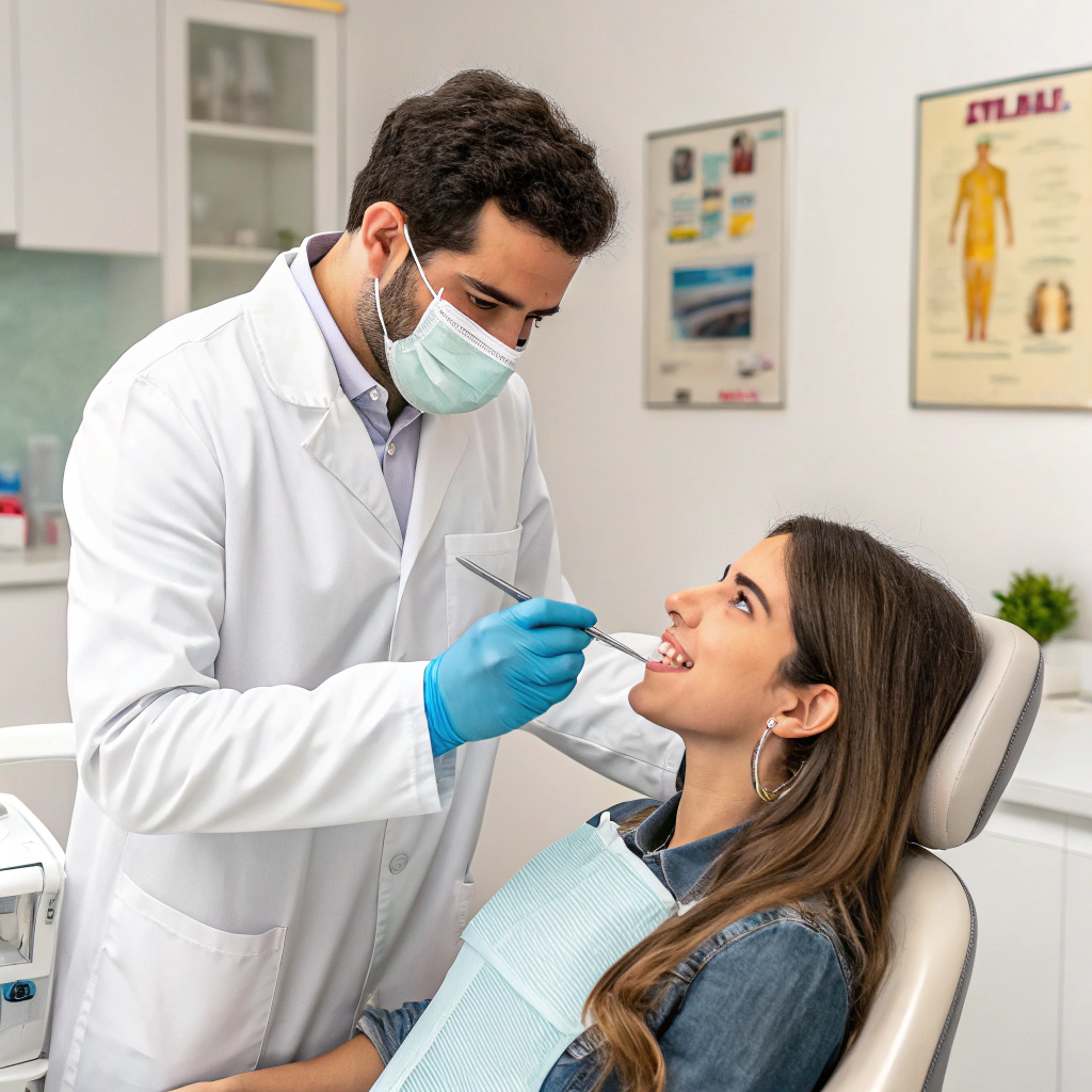 AI generated image by Red Panda AI: A Brazilian dentist with a female patient in his dental chair