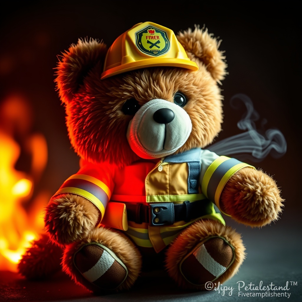 AI generated image by FLUX.1-schnell: Erstelle mir ein Feuerwehr Teddybär mit Atemschutz