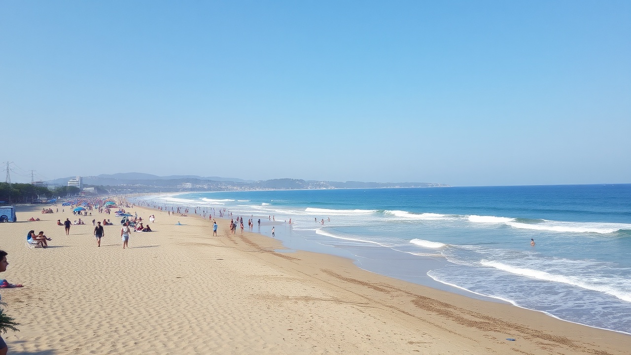 AI generated image by FLUX.1-schnell: Nice beach with peoples