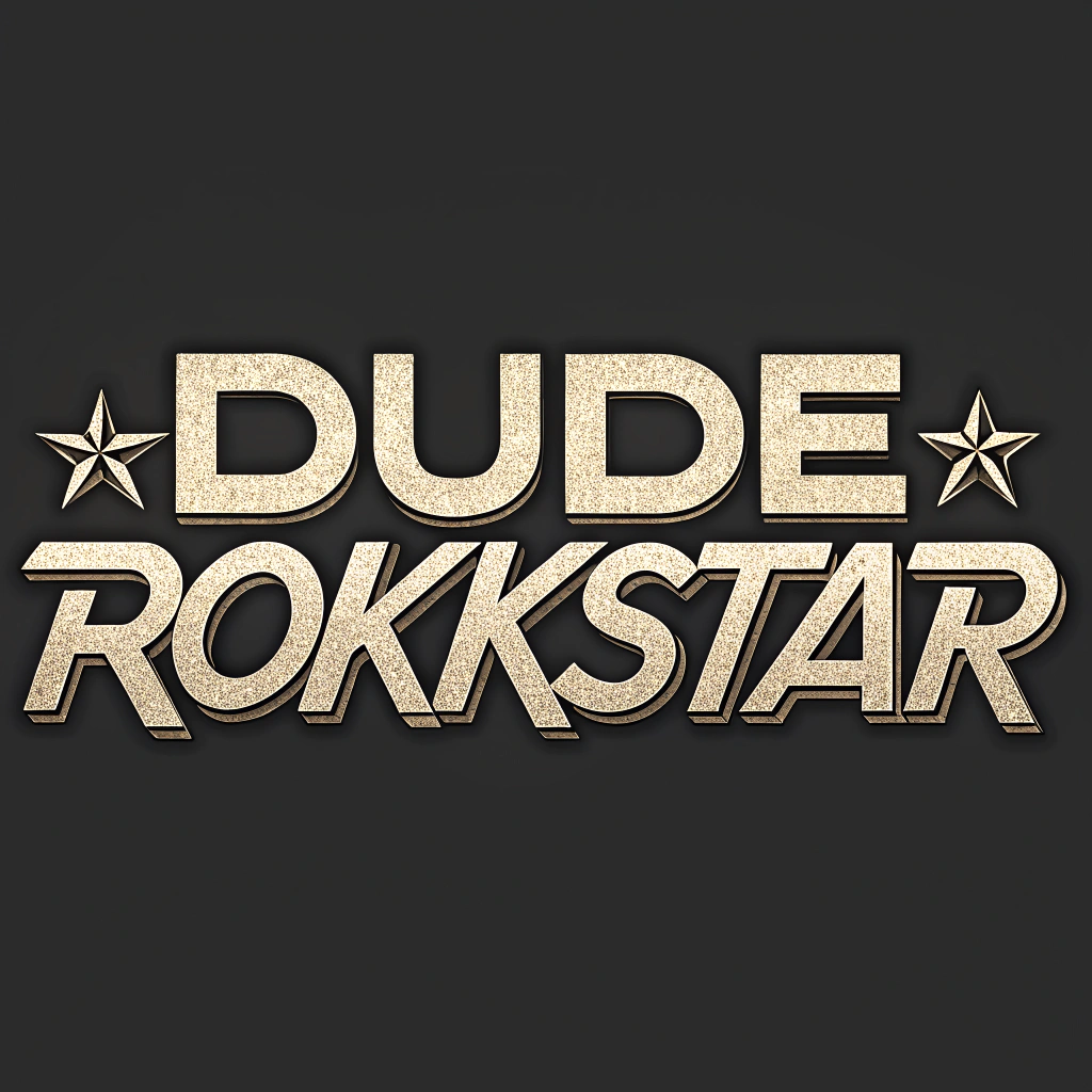 AI generated image by Red Panda AI: "Dude Rokkstarr" logo in the font of the Dokken logo