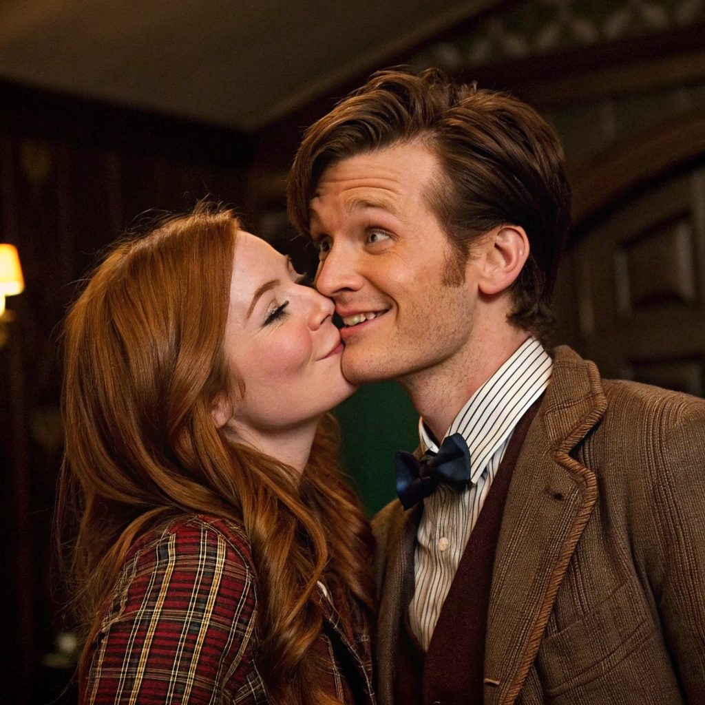 AI generated image by Red Panda AI: Amy pond is kissing the Doctor from Doctor Who