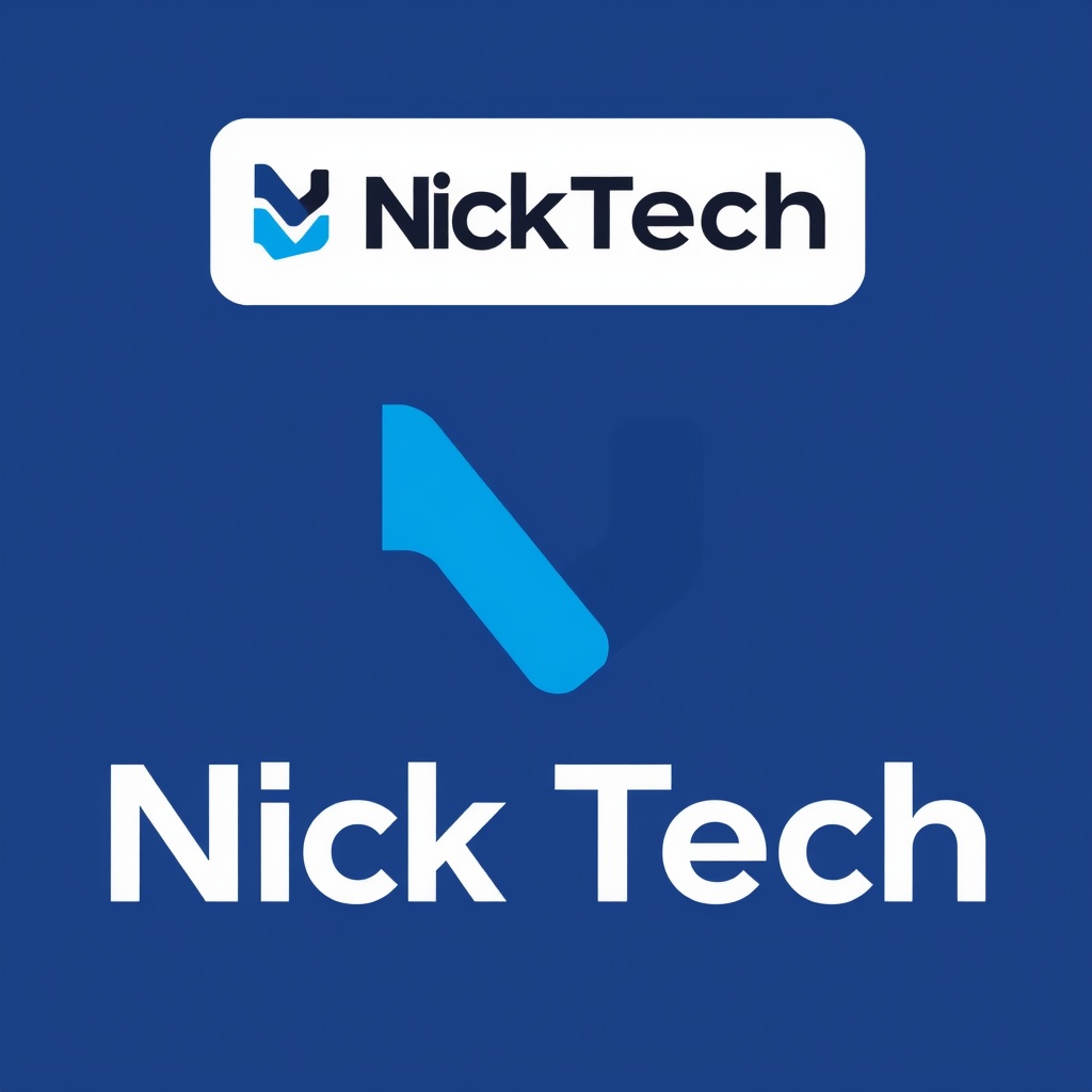 AI generated image by FLUX.1-schnell: Crea un logo que diga Nick Tech, minimalista y profesional, color azul