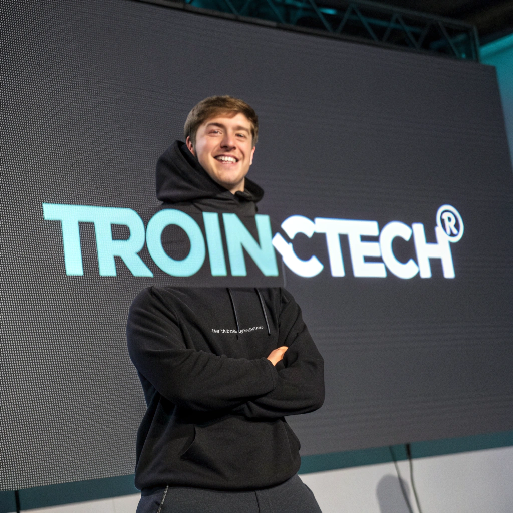 AI generated image by Red Panda AI: el famoso mr beast con un logo en texto de: TroincTech